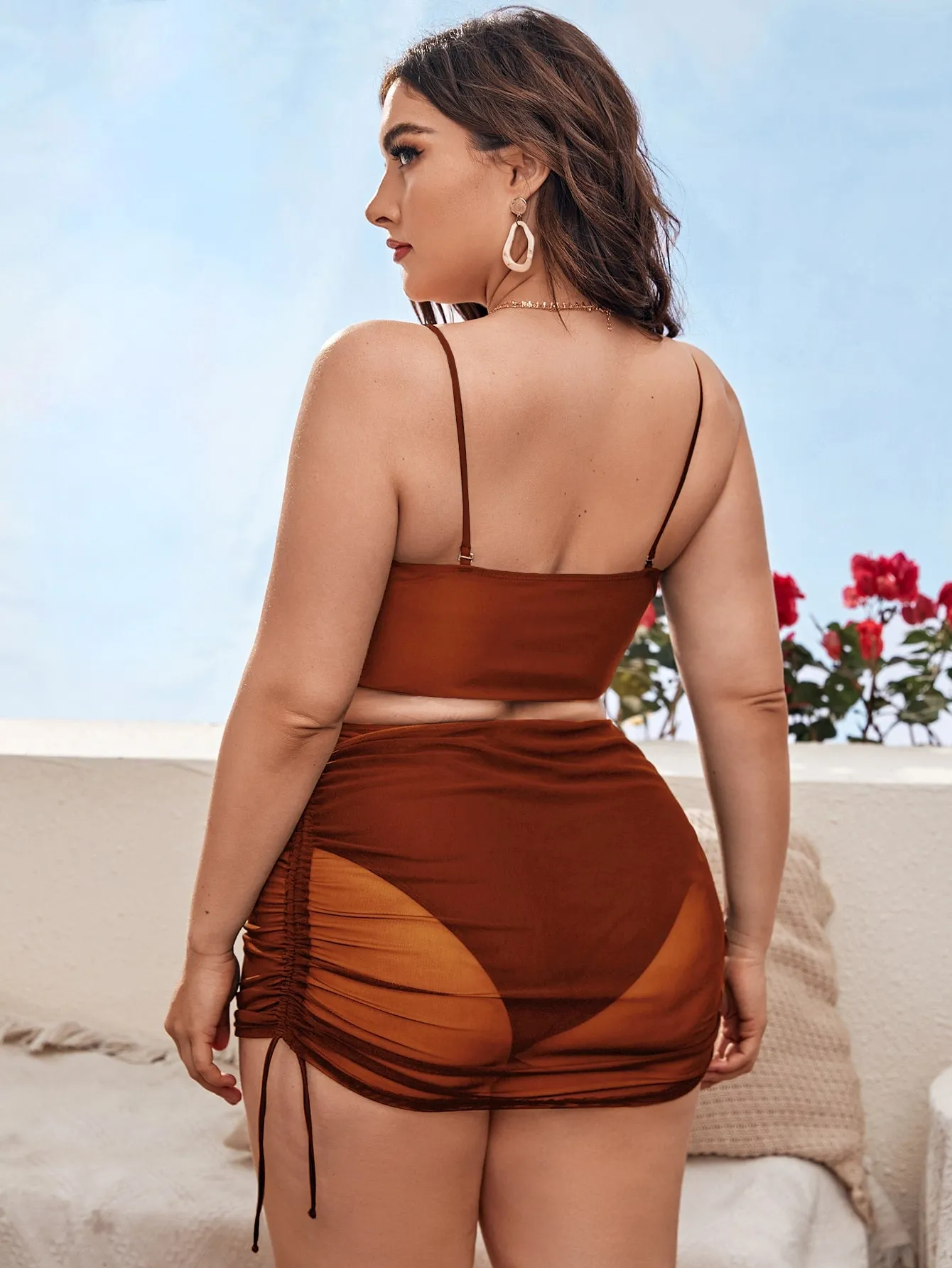Casual Plain Spaghetti Strap Plus Size Bikini Sets