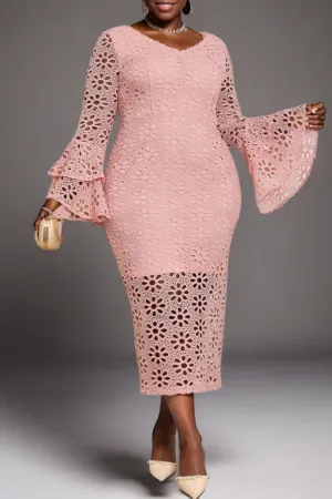 Casual Solid Color Hollow Out V Neck Long Dresses