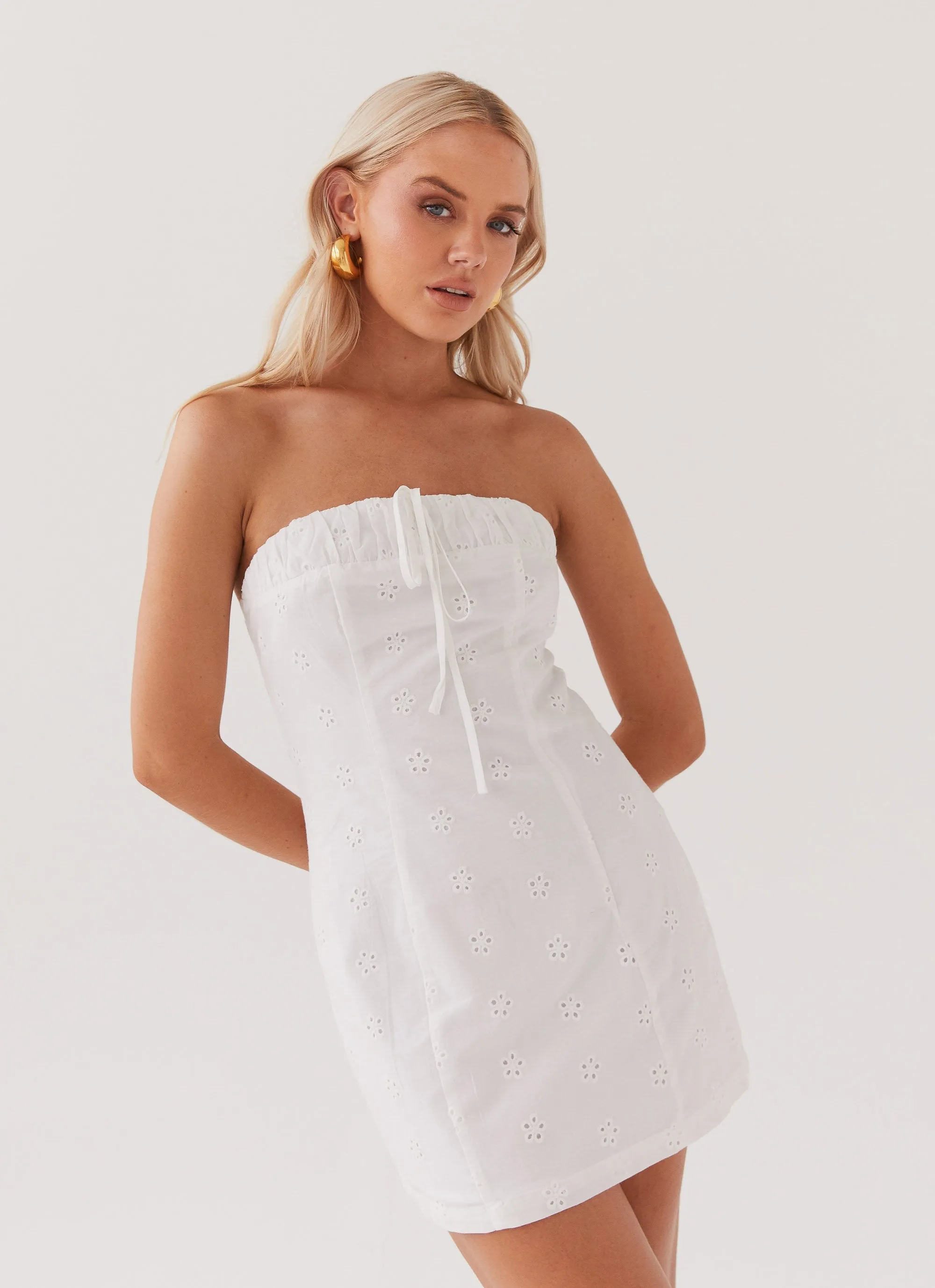 Bronwyn Broderie Mini Dress - White Eco-Friendly Choice