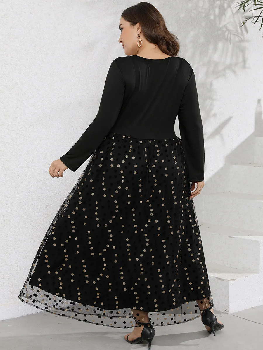 Casual V-neck Long-sleeved Polka-dot Dress