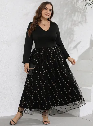 Casual V-neck Long-sleeved Polka-dot Dress