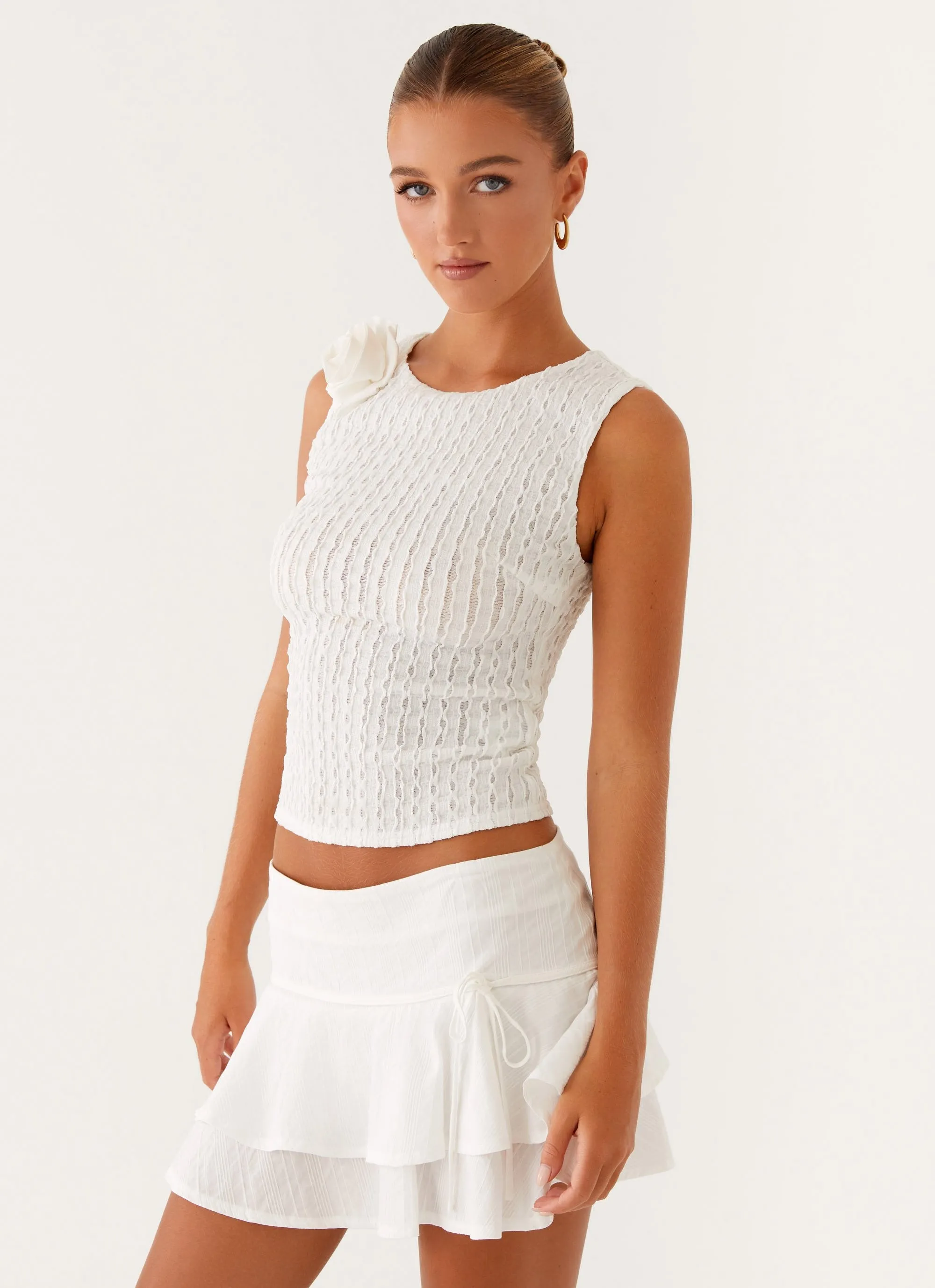 Lisbon Mini Skirt - White Push Button Closure