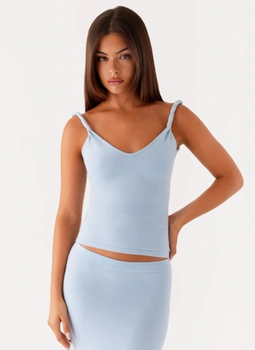 Slim Fit Wear Fashionable Waist Anastasia Knit Top - Blue