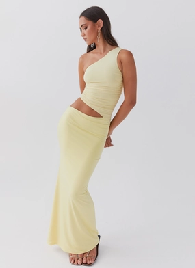 Seranella One Shoulder Maxi Dress - Lemon Figure-Skimming Shiny surface