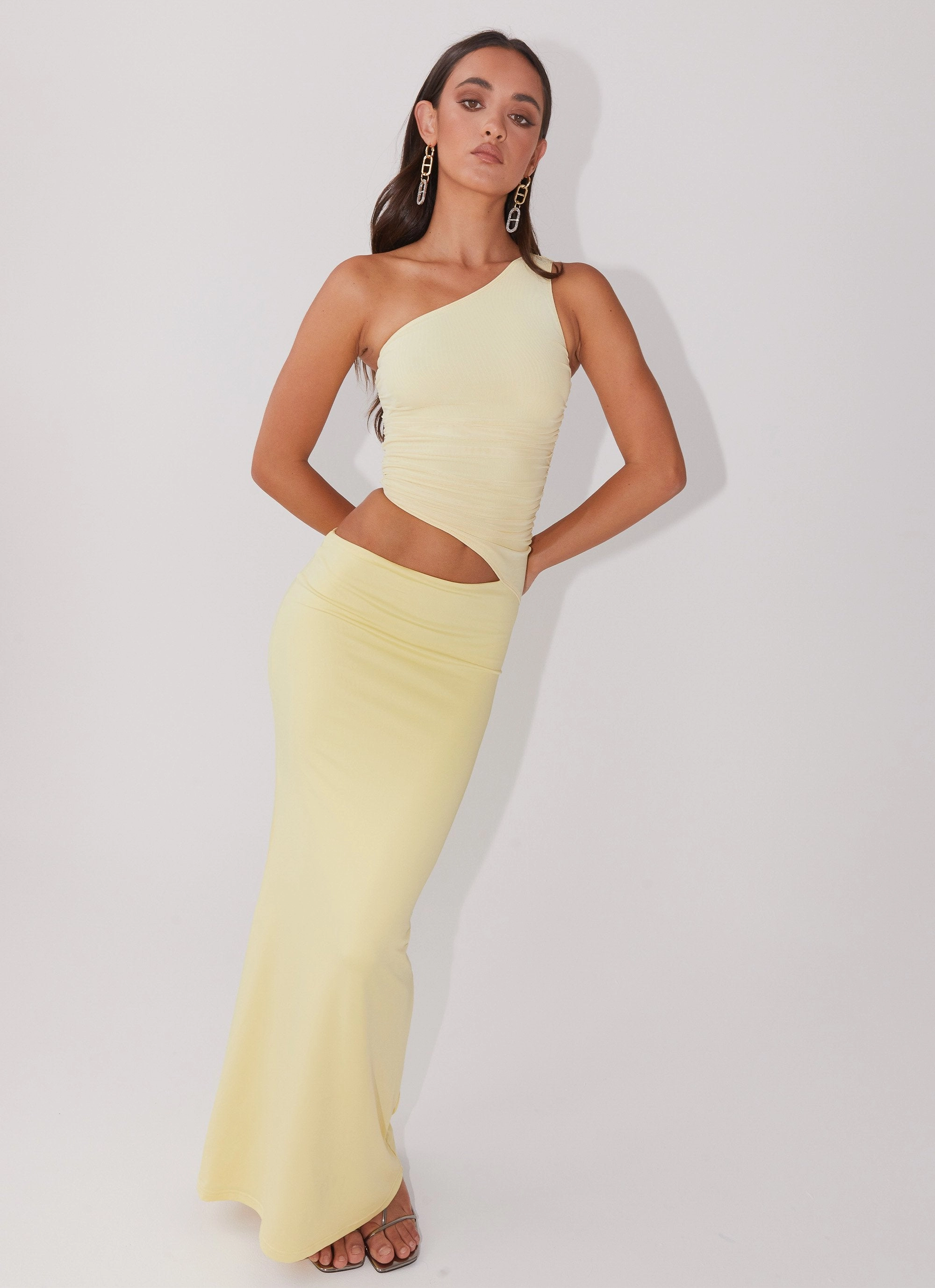 Stylish party wear Seranella One Shoulder Maxi Dress - Lemon