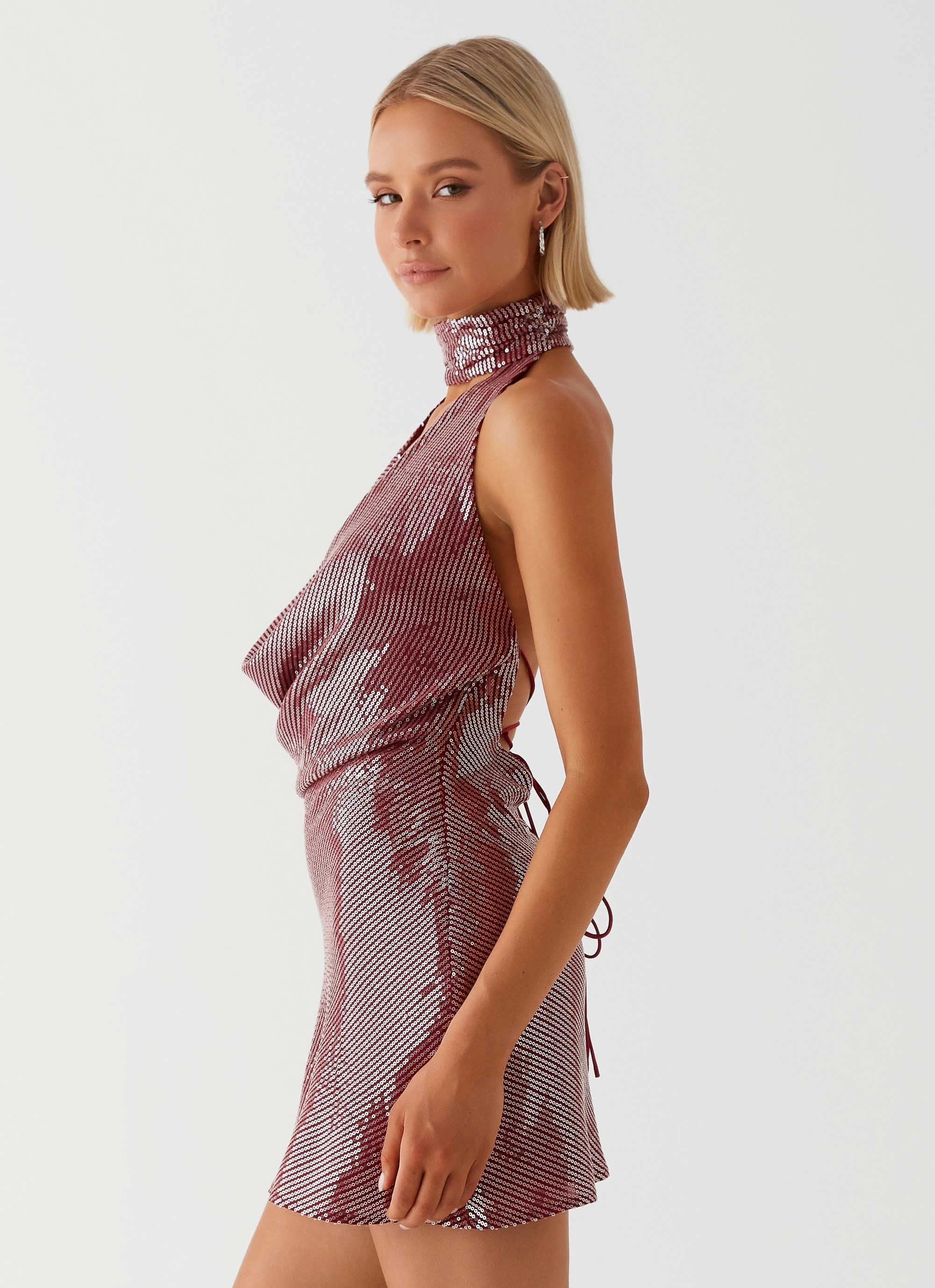 Nora Sequin Cowl Neck Mini Dress - Red All Occasion