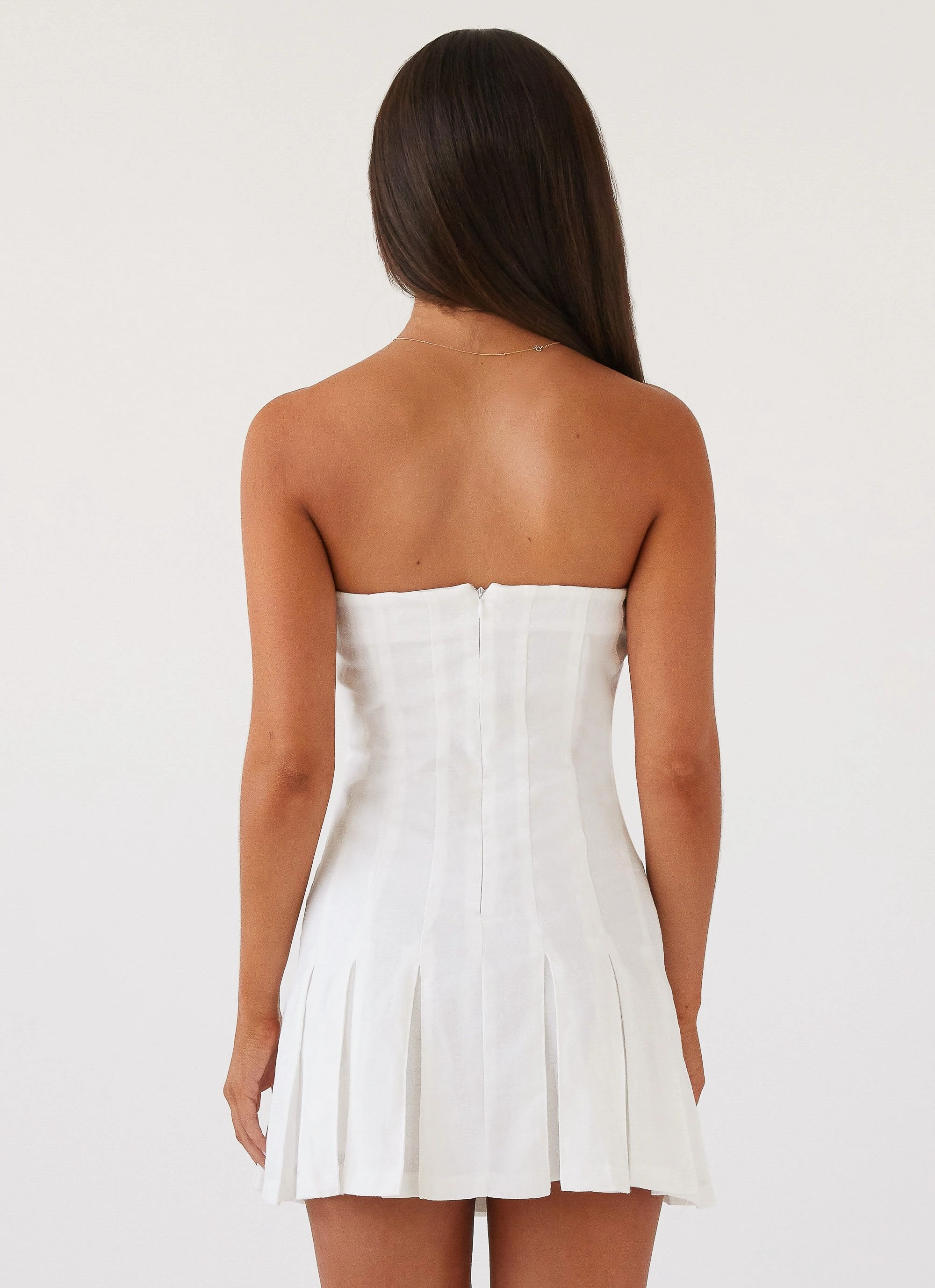 Saving Hearts Linen Mini Dress - White Textured Flow Seasonal Essential