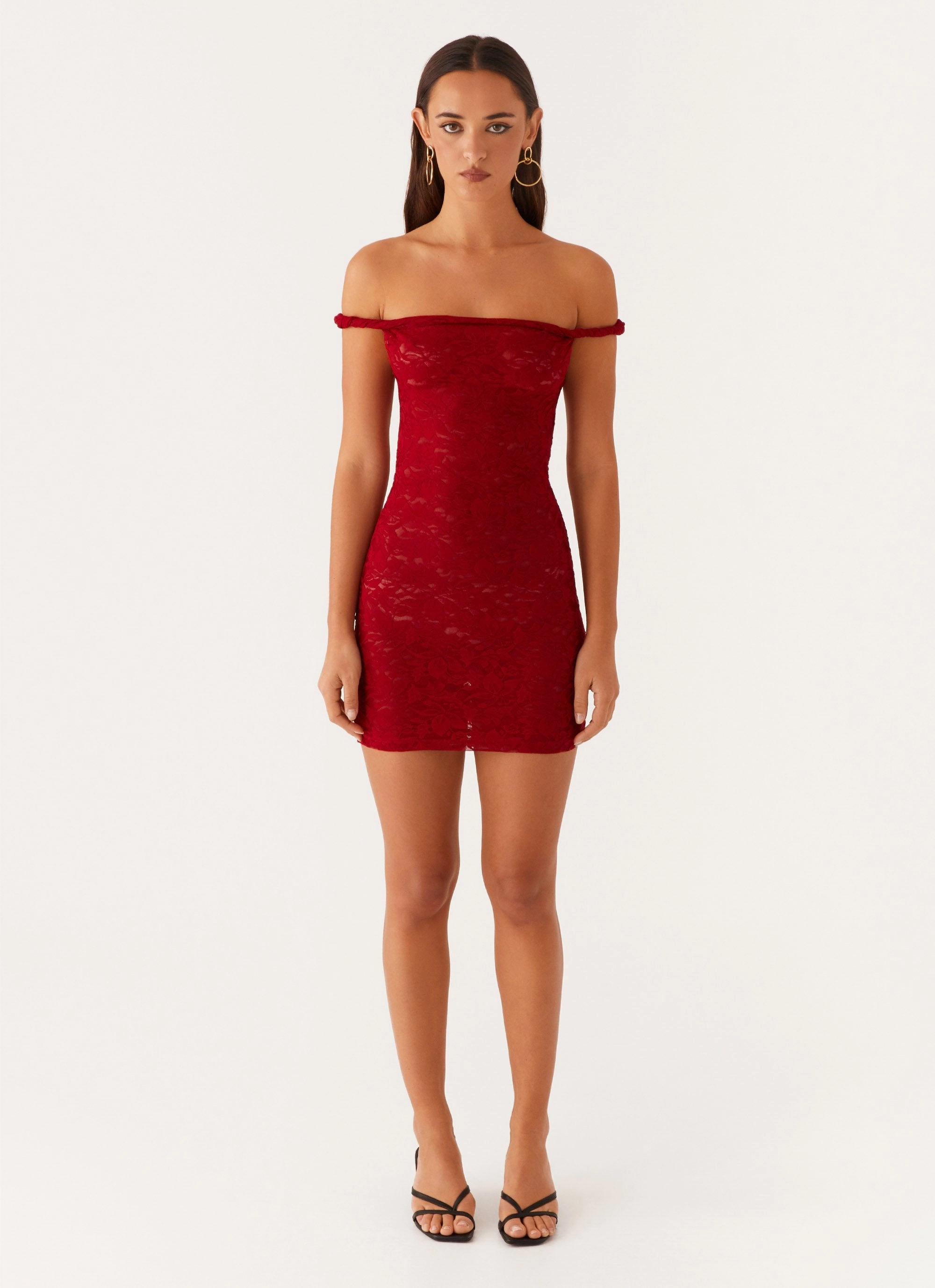 Arabella Lace Twist Shoulder Mini Dress - Red Perfect Wearable Sunset Look