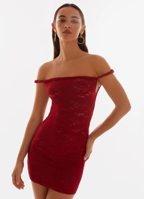 Casual Style Arabella Lace Twist Shoulder Mini Dress - Red Arabella Lace Twist Shoulder Mini Dress - Red Shared Glow Soft Neutral