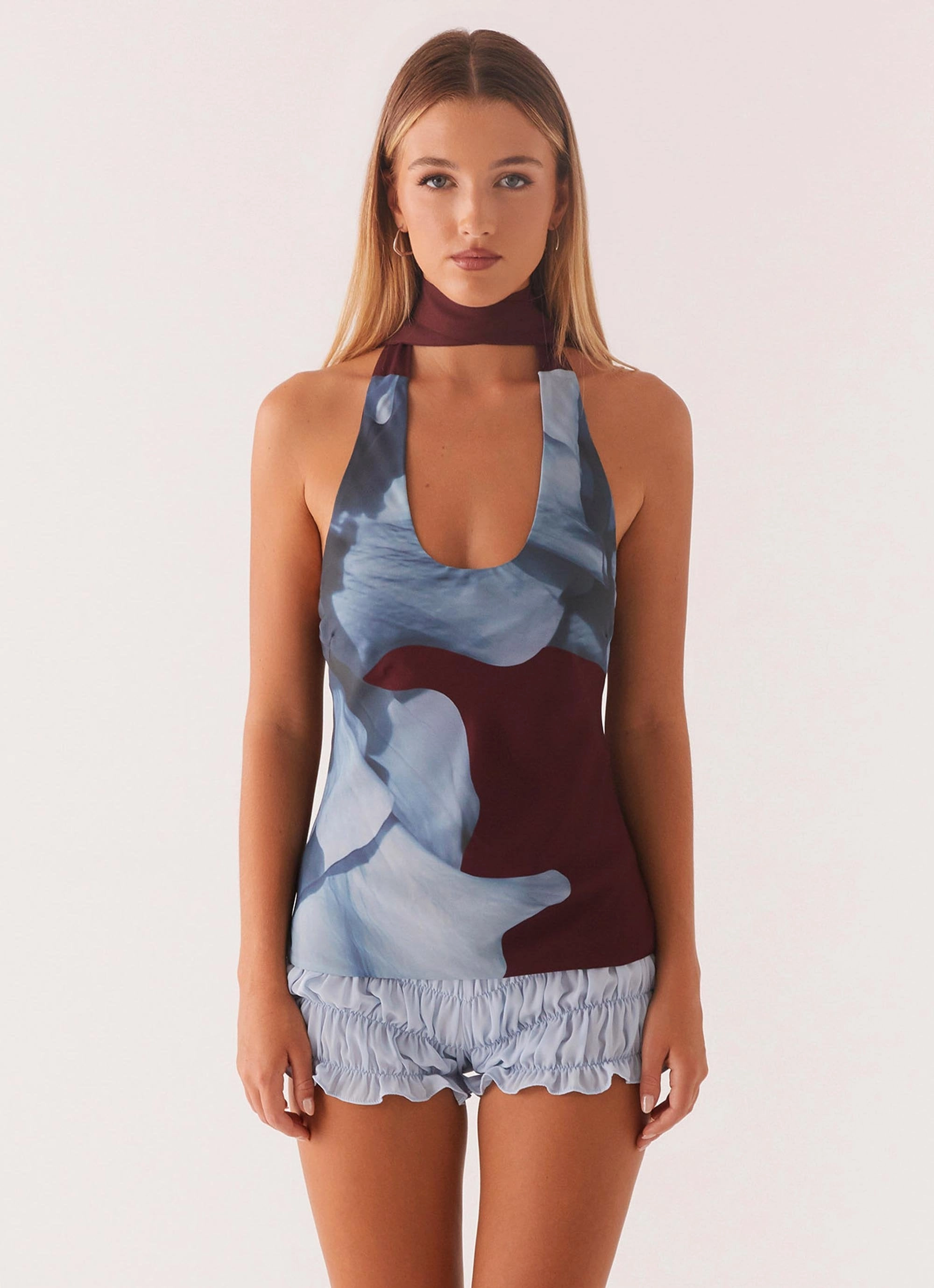 Catarina Halter Top - Maroon Print Eco Friendly Dye MoistureWickingTechnology