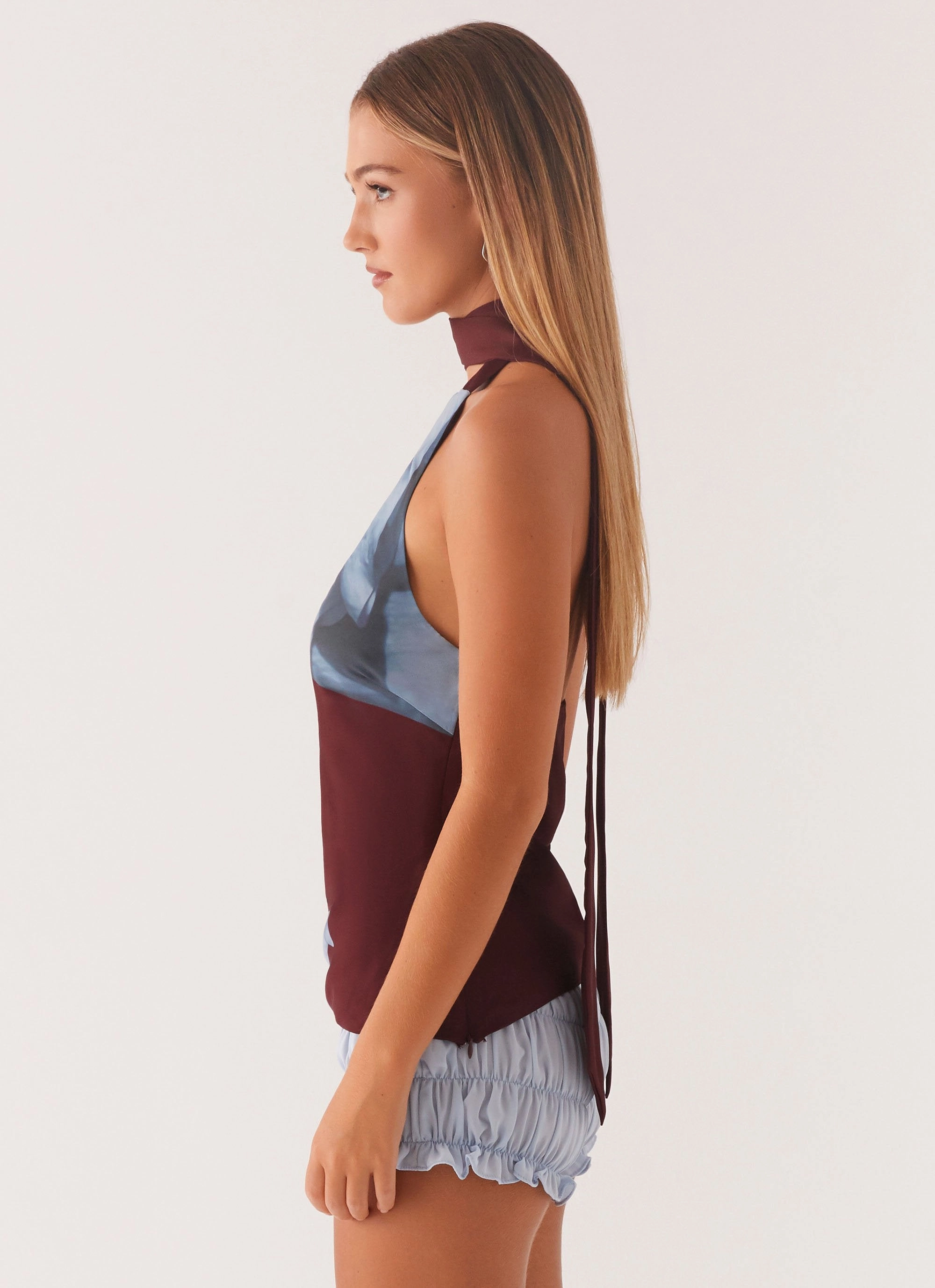 Catarina Halter Top - Maroon Print AntiStaticInnerLining HeatPressedLogos
