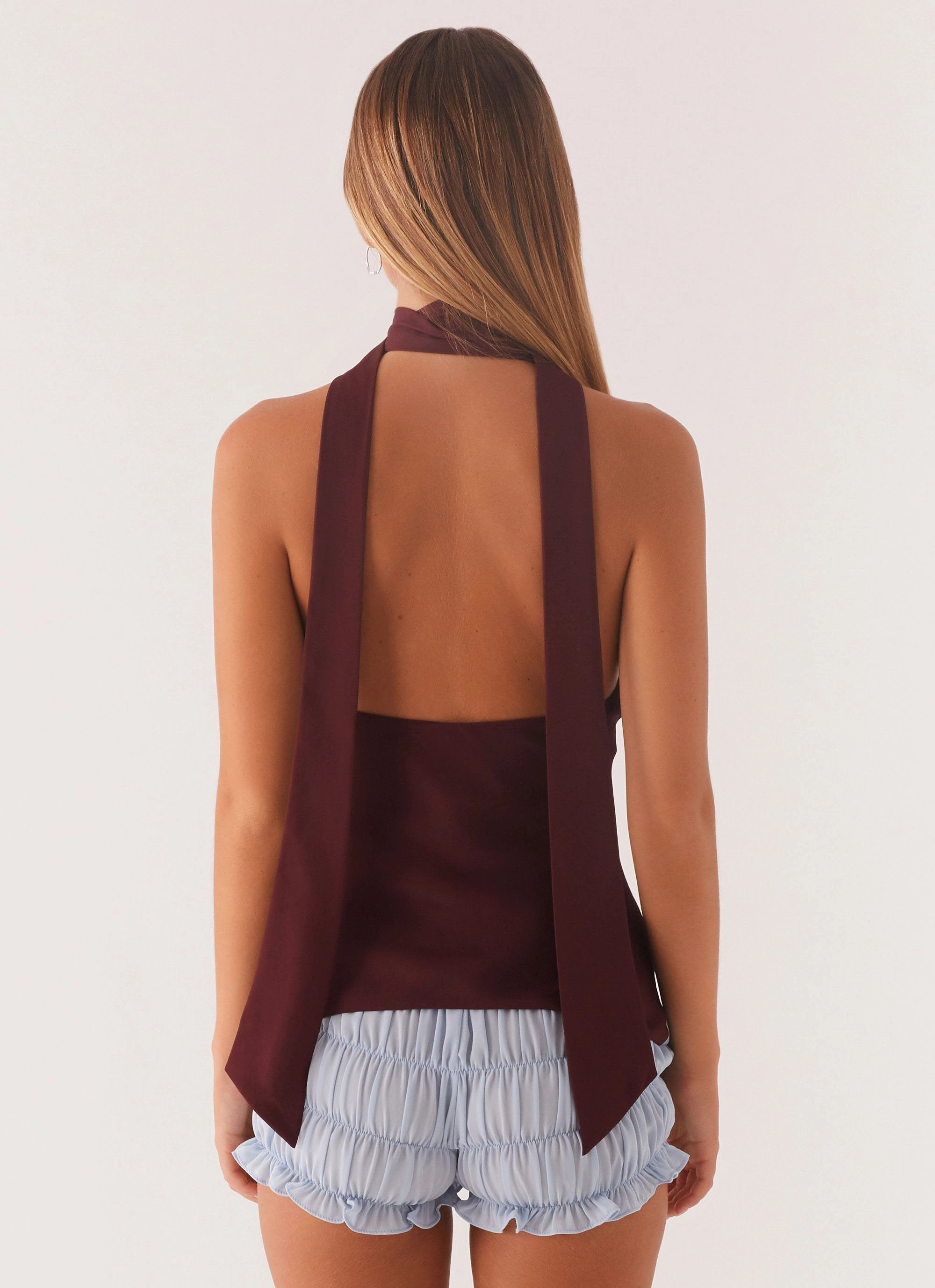 Breathable Hoodie RibbedTrims Catarina Halter Top - Maroon Print