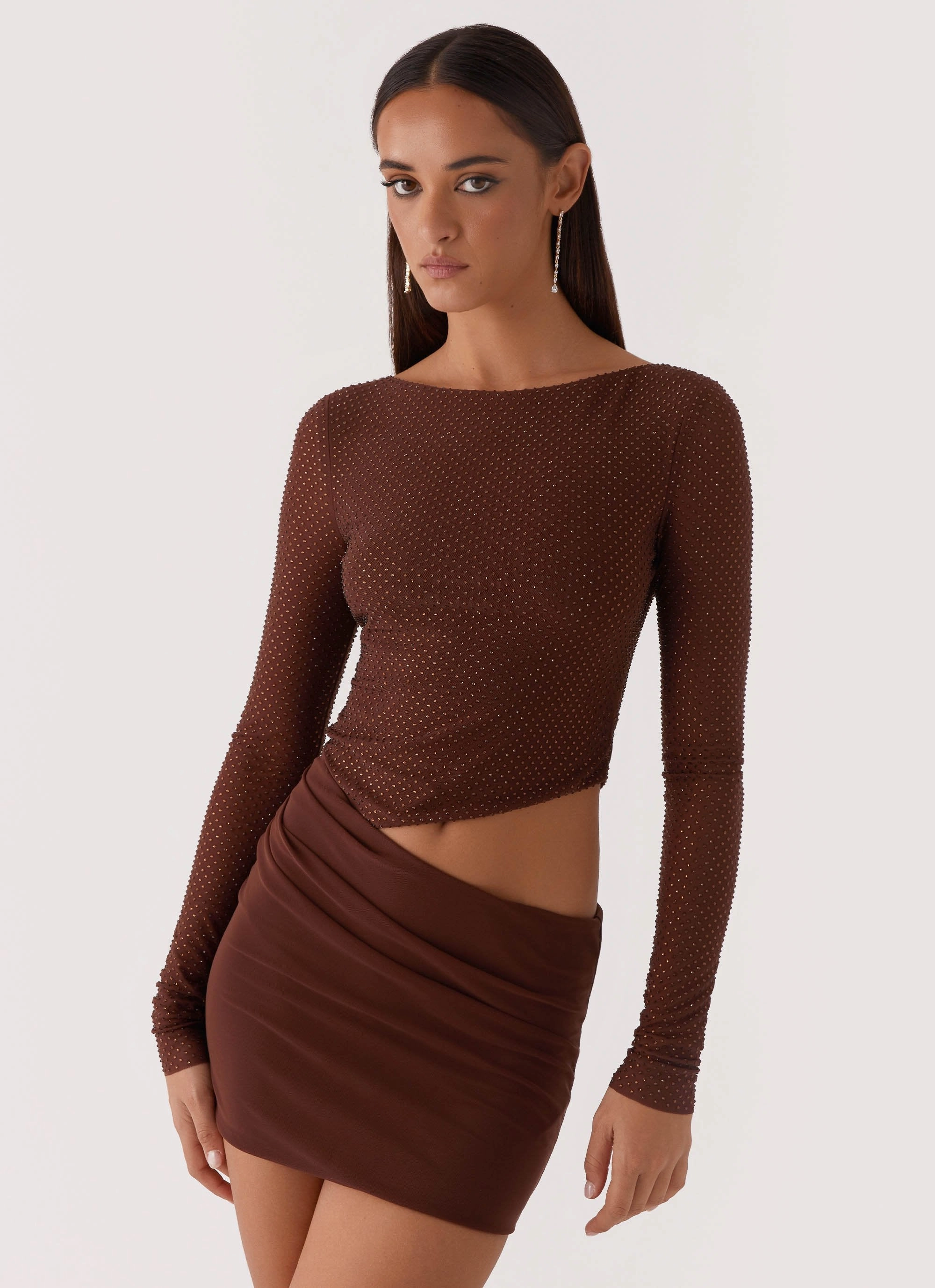 Catch The Night Sequin Mini Dress - Chocolate Casual Silhouette