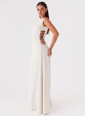 Chic Design Catherine Linen Maxi Dress - Oatmeal