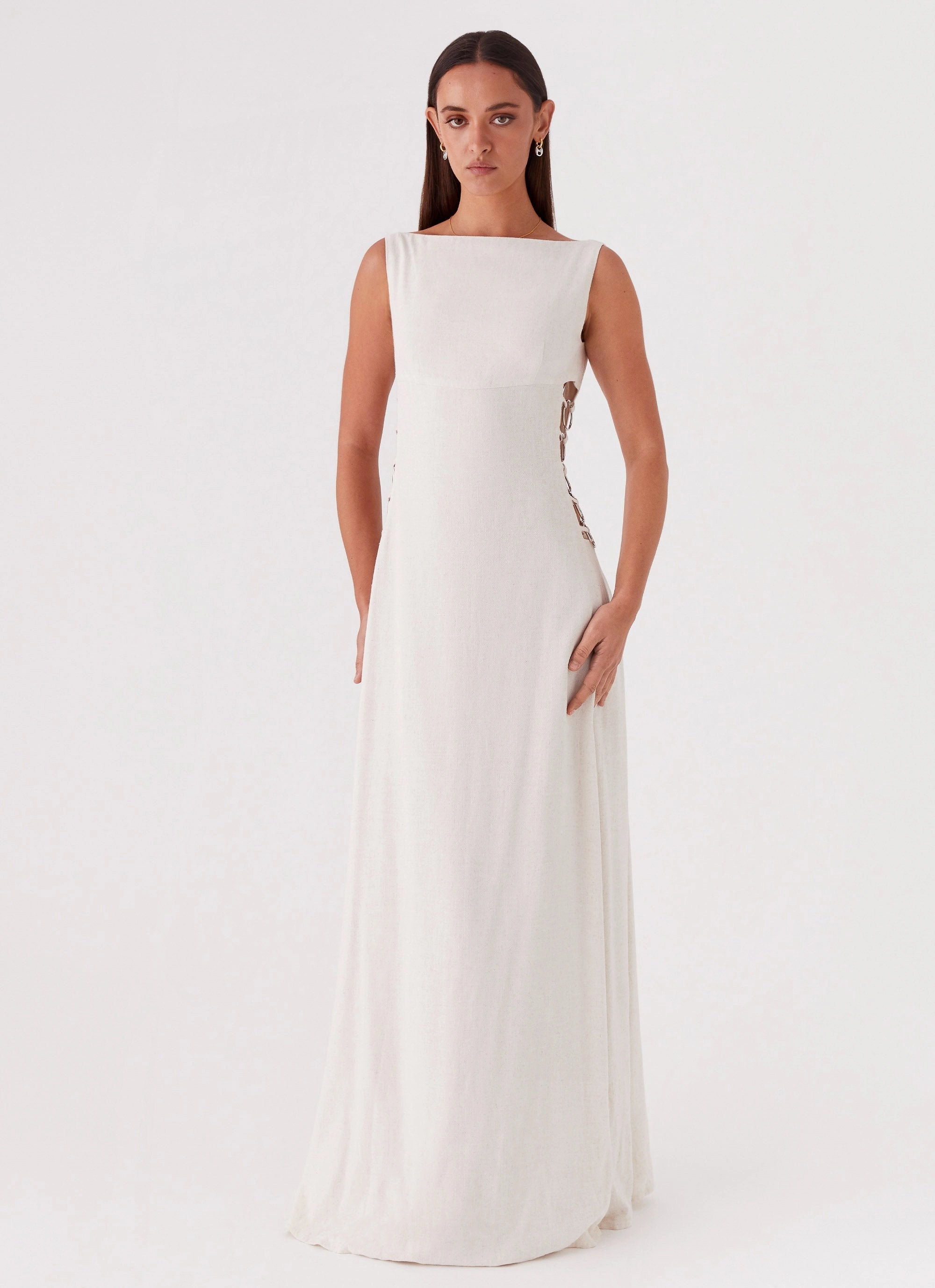 Catherine Linen Maxi Dress - Oatmeal Low-Waist