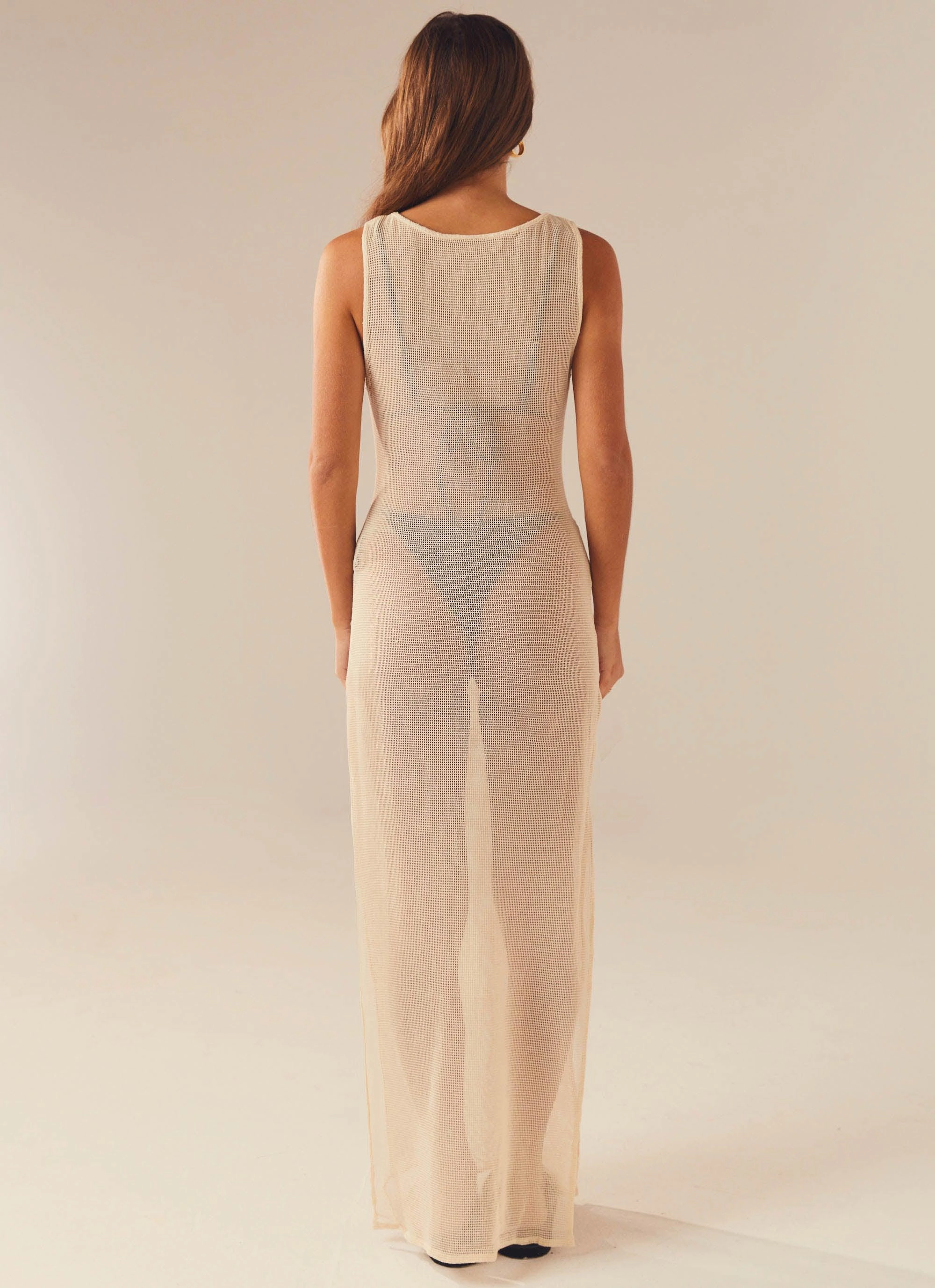 Caught Up Maxi Dress - Beige Front-Pocket