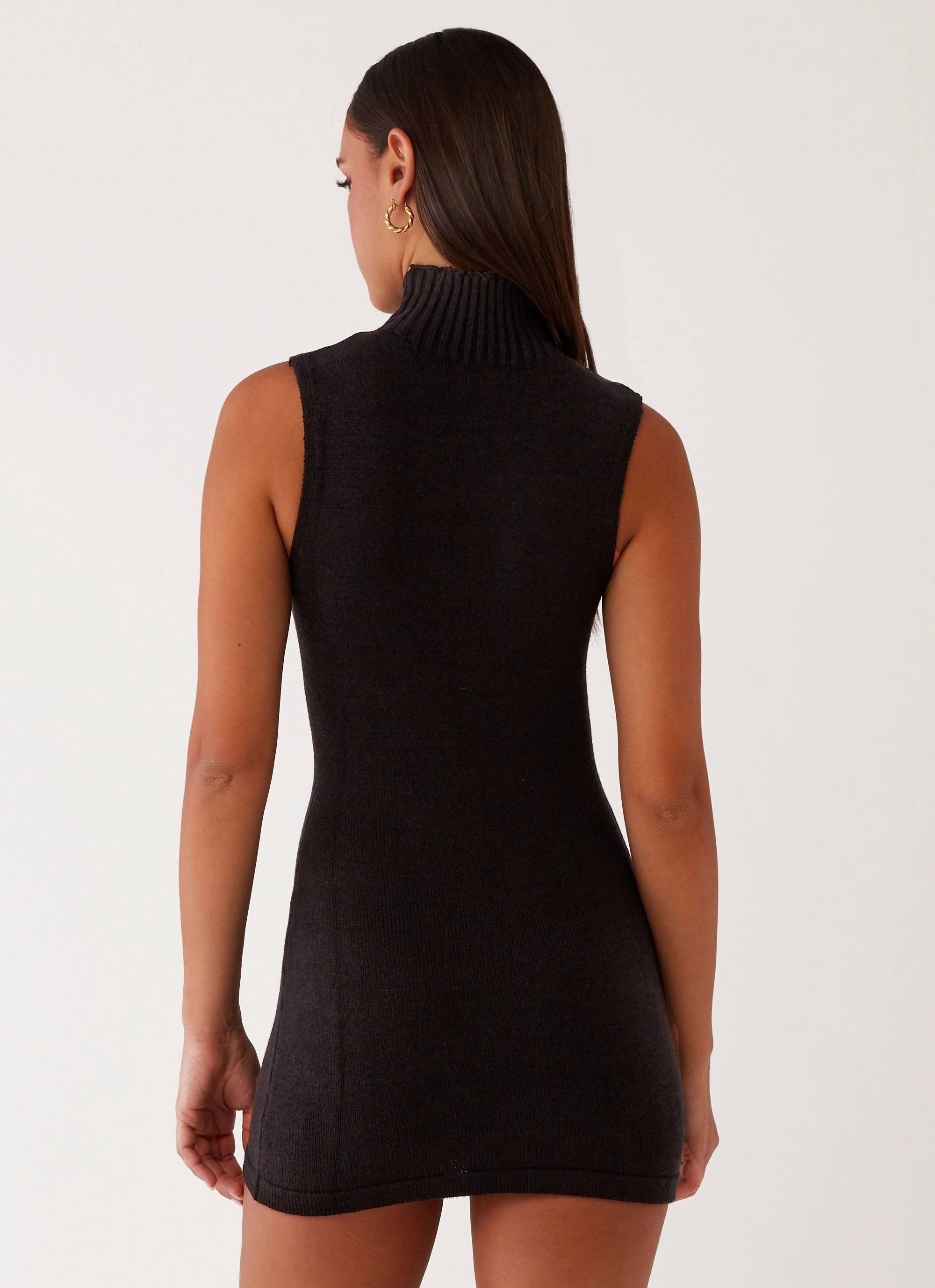 Cece Mini Dress - Black Smooth Surface Zip Ease