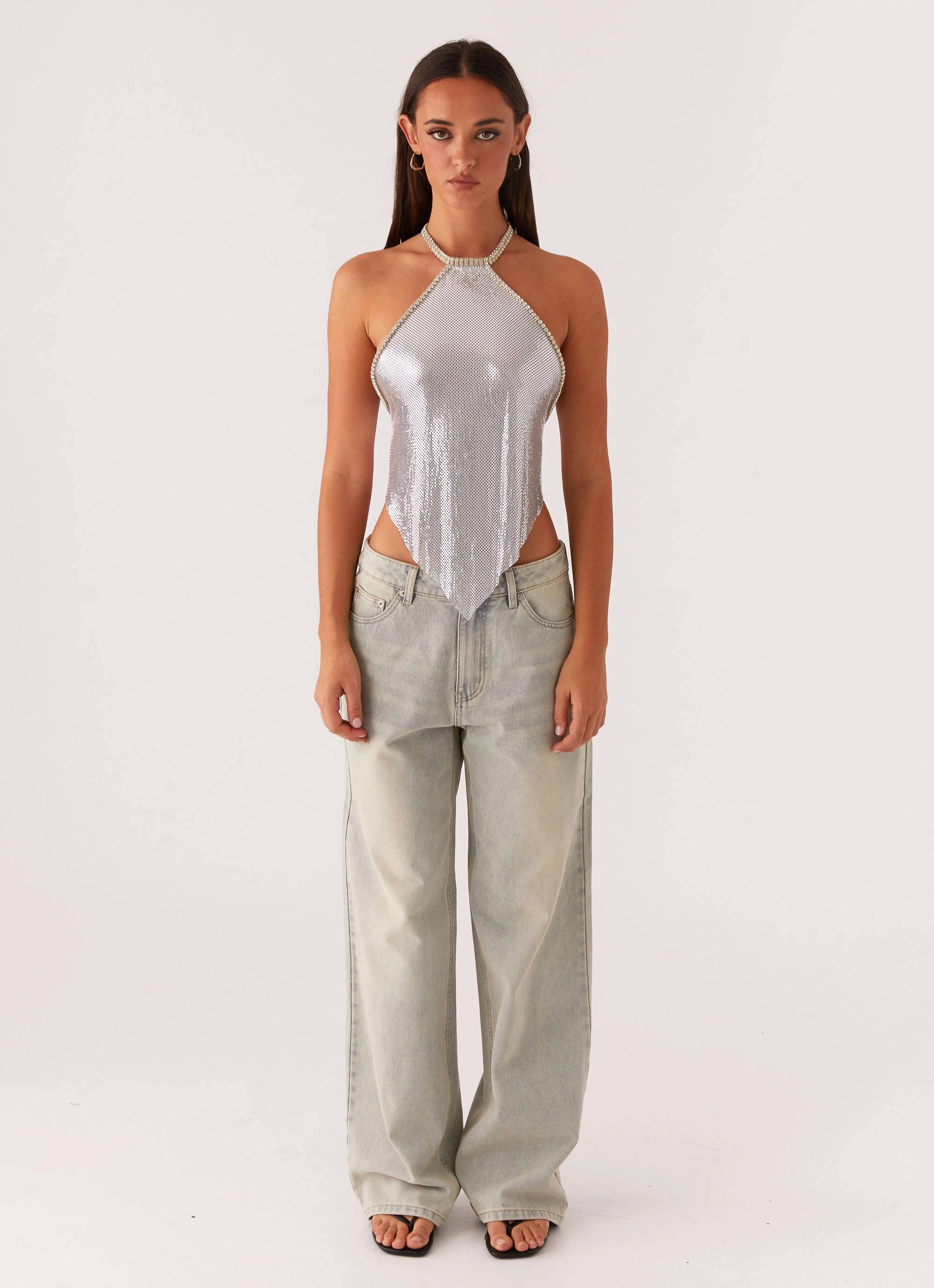 Loose cut Celebrate Halterneck Chainmail Top - Silver