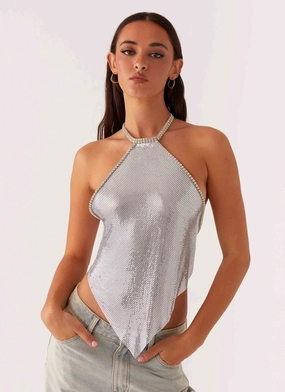 AthleticInspired Celebrate Halterneck Chainmail Top - Silver
