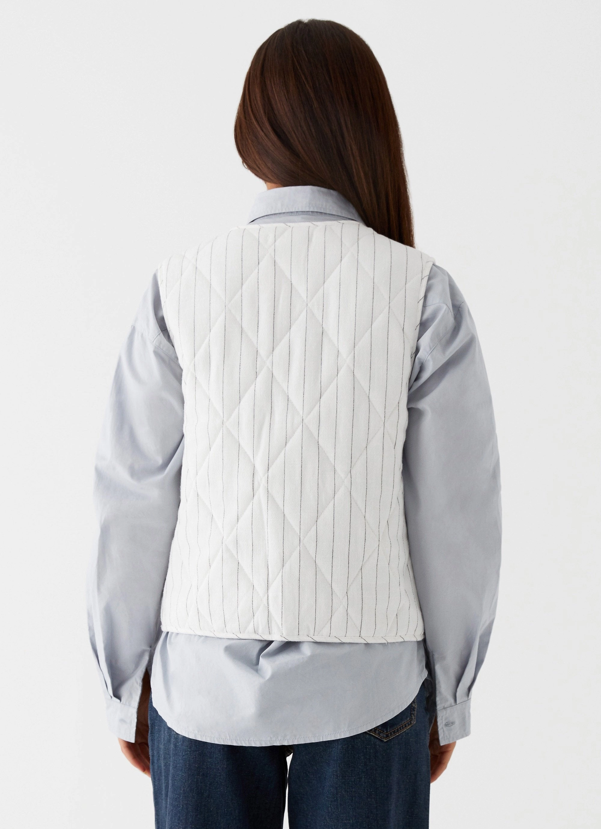 Formal Wear Celini Quilted Vest - White Pinstripe