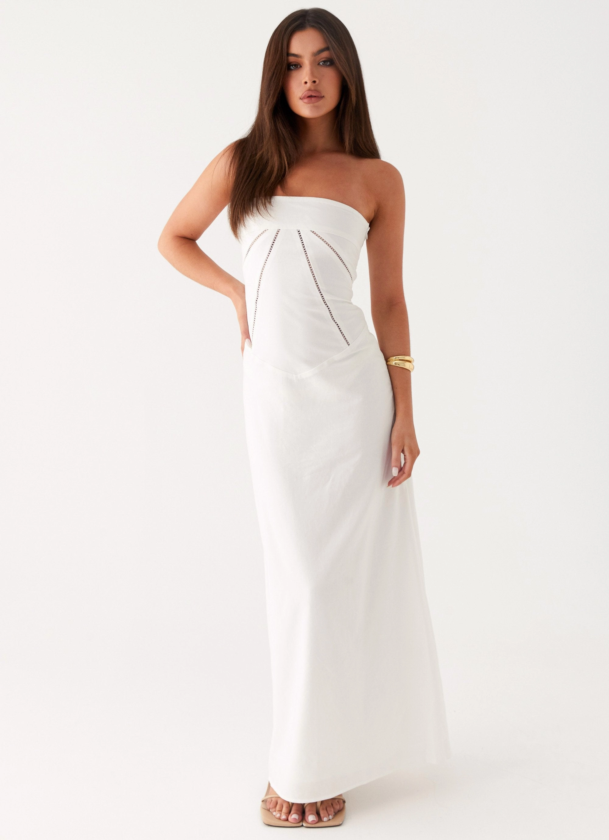 Cerisa Linen Maxi Dress - White Street Motion