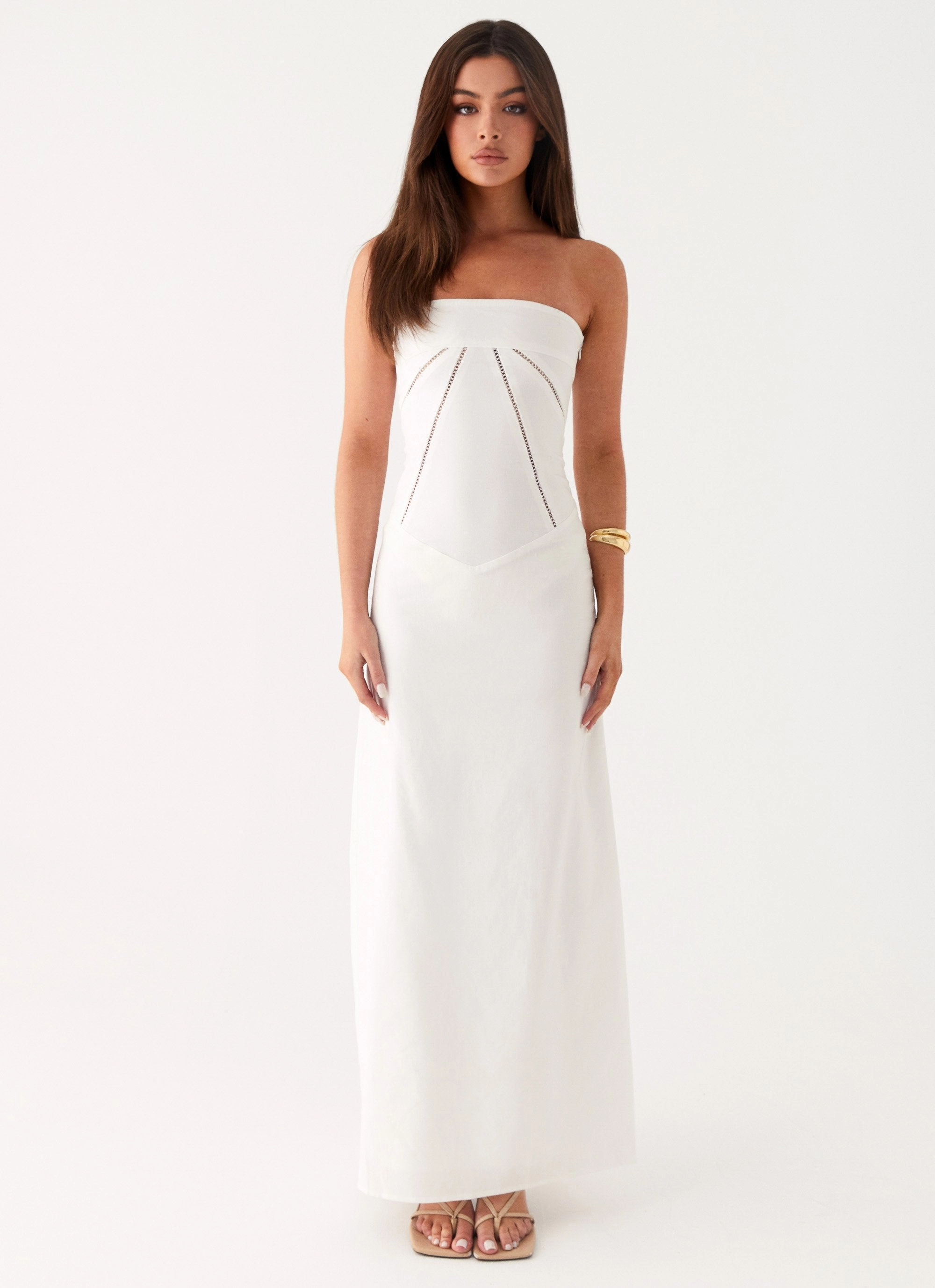 Removable-Straps Cerisa Linen Maxi Dress - White