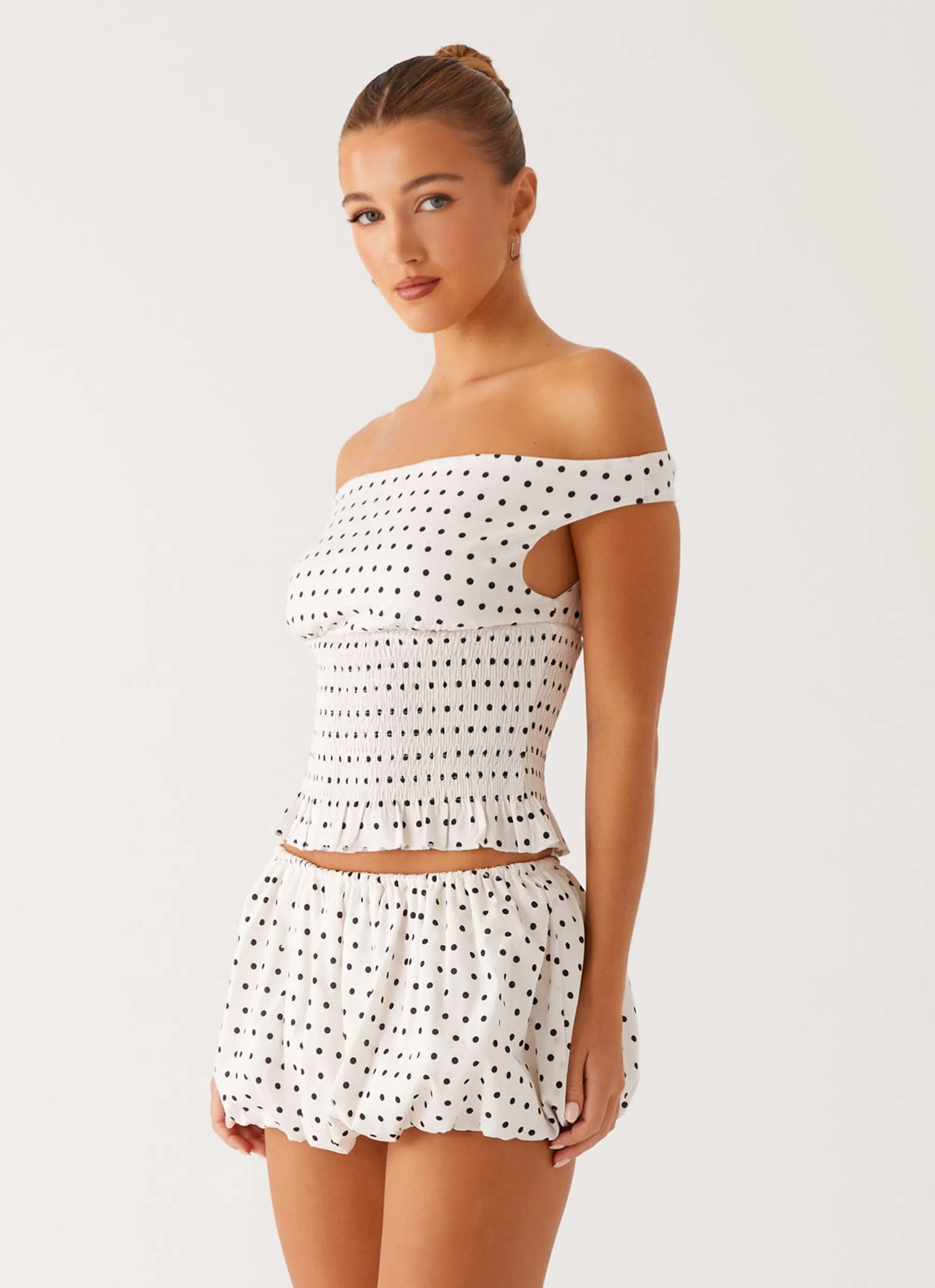 Durable Hem Heather Mini Skort - White Black Polka Dot