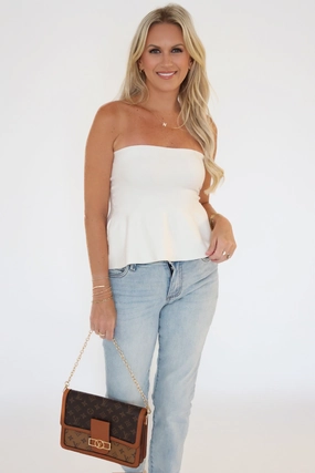 ChafeFreeFabric Ellie Strapless Peplum- White Ellie Strapless Peplum- White StretchComfort