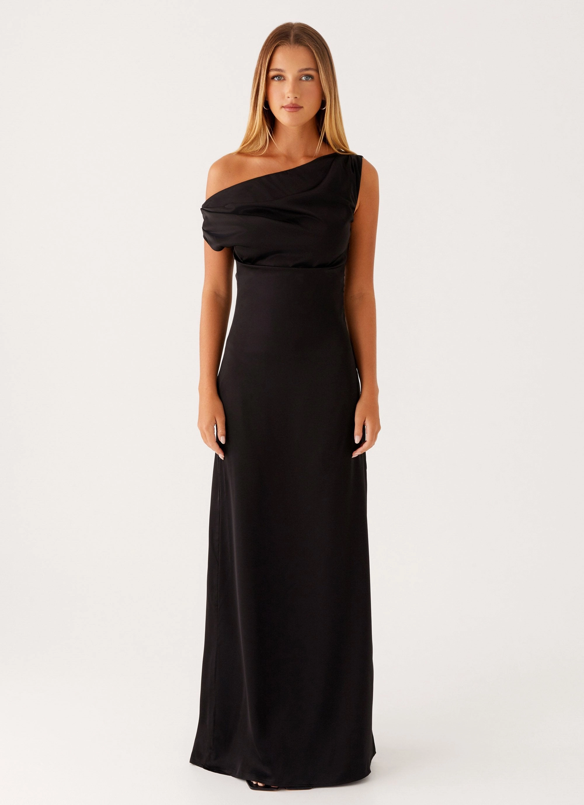 Lace Soft Heart Of Glass Satin Maxi Dress - Black