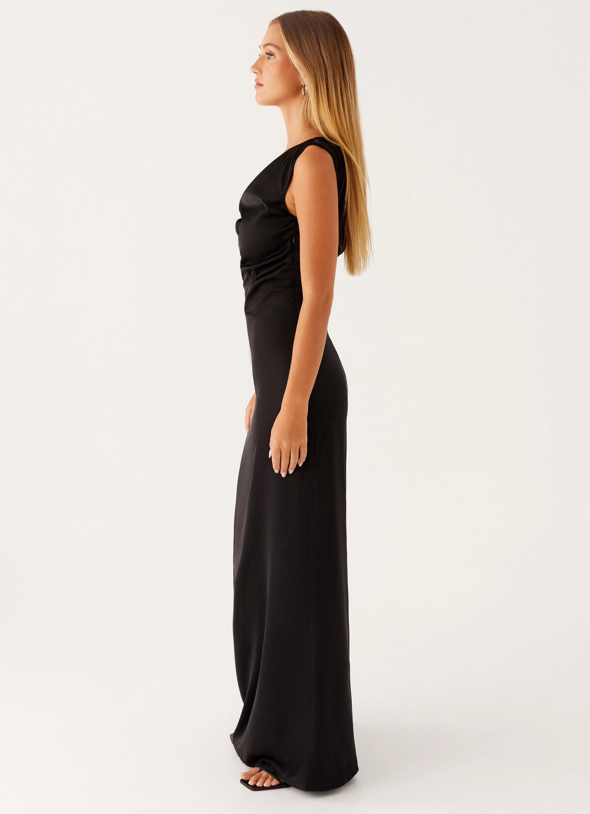 Evening Glow Heart Of Glass Satin Maxi Dress - Black