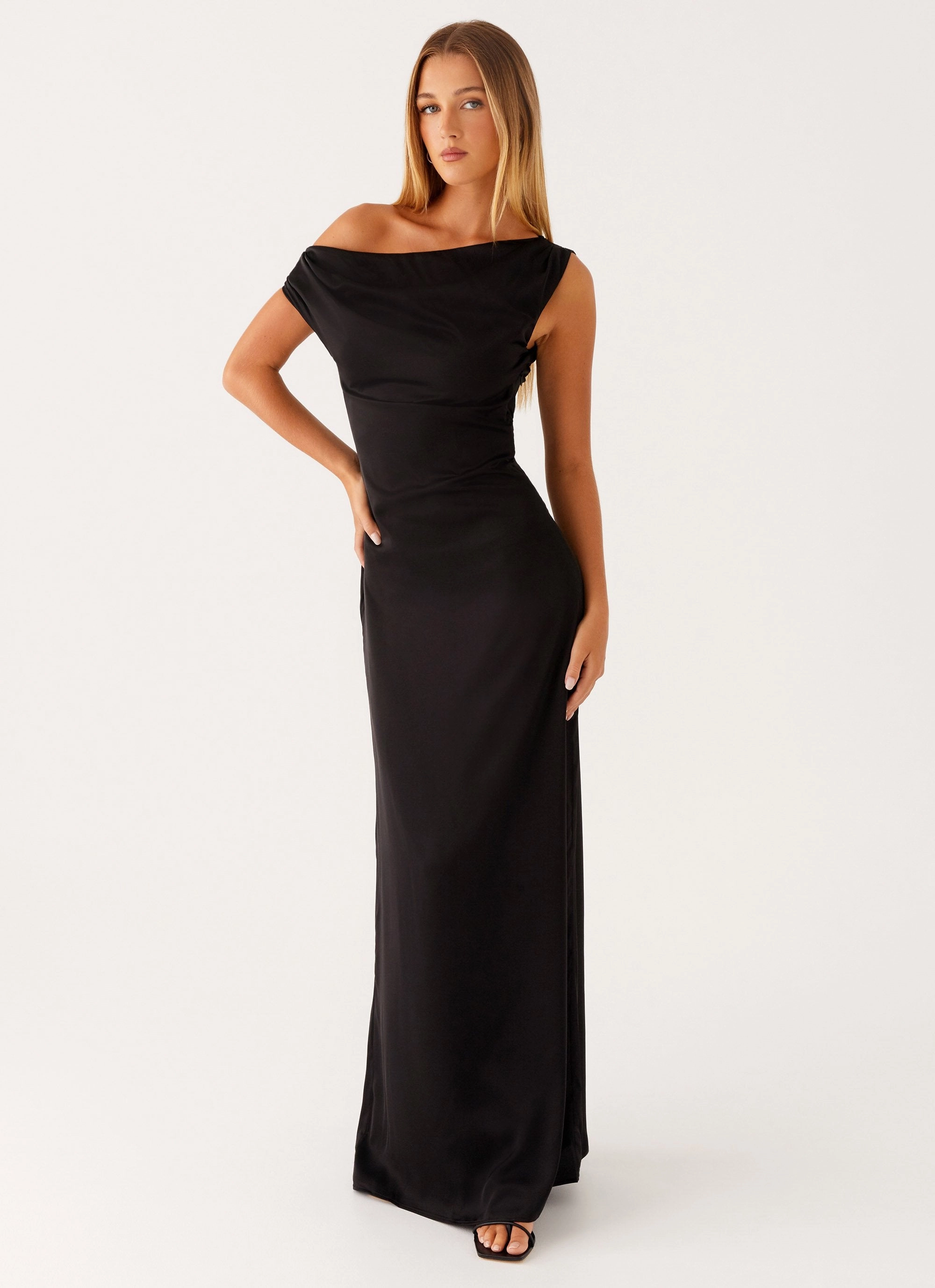 Soft Mesh Heart Of Glass Satin Maxi Dress - Black