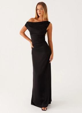 Soft Mesh Heart Of Glass Satin Maxi Dress - Black