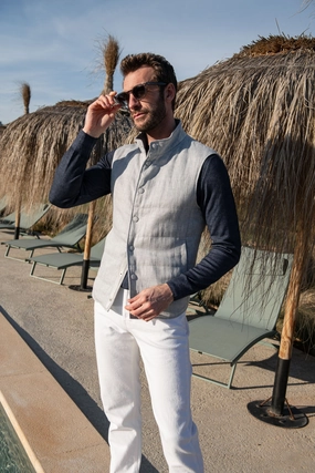 Chalk grey linen vest ?C Made in Italy Chalk grey linen vest ?C Made in Italy