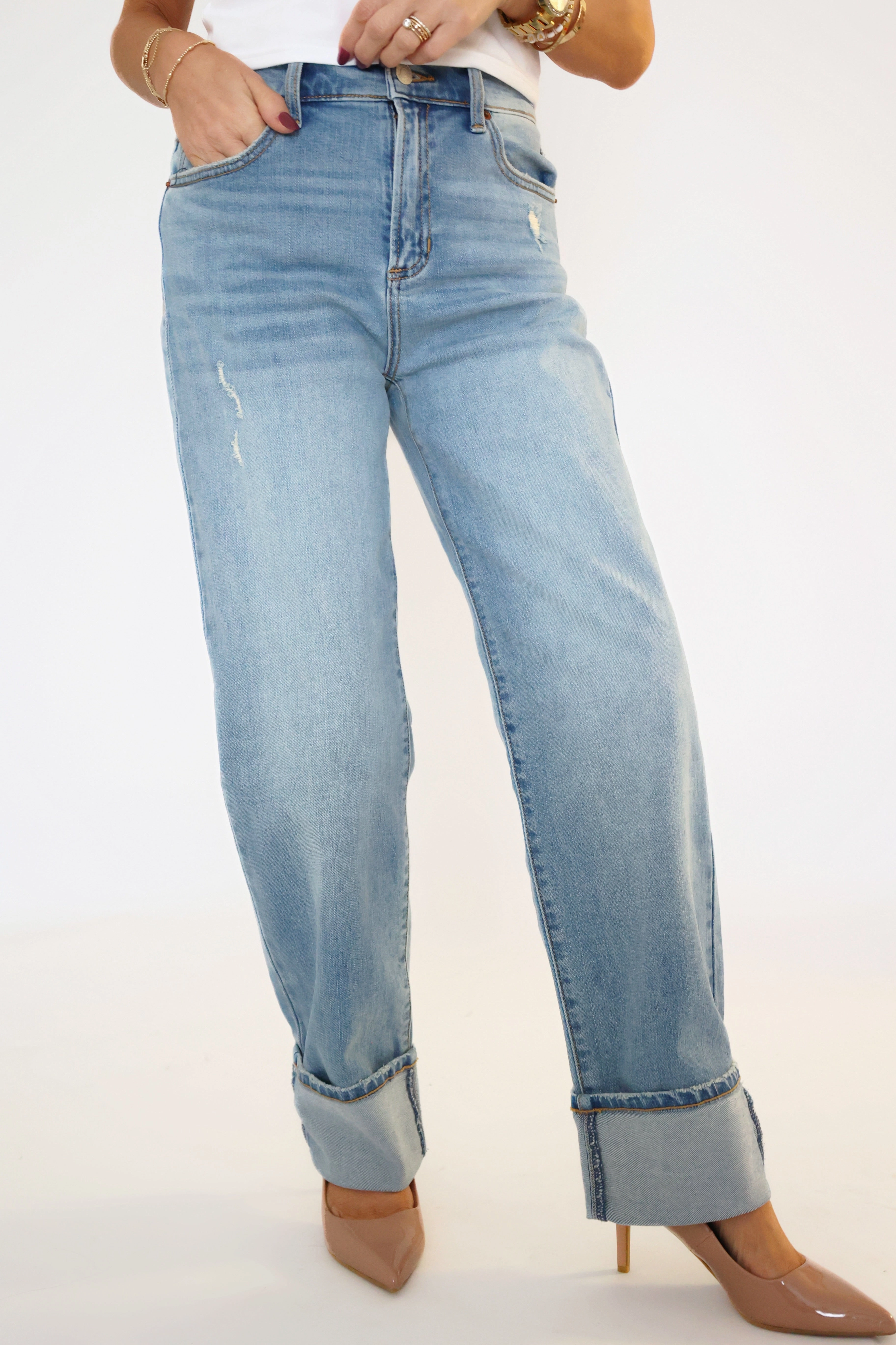Chaney Cuffed Jeans -FINAL SALE Quick Release Fastener ComfortStretch