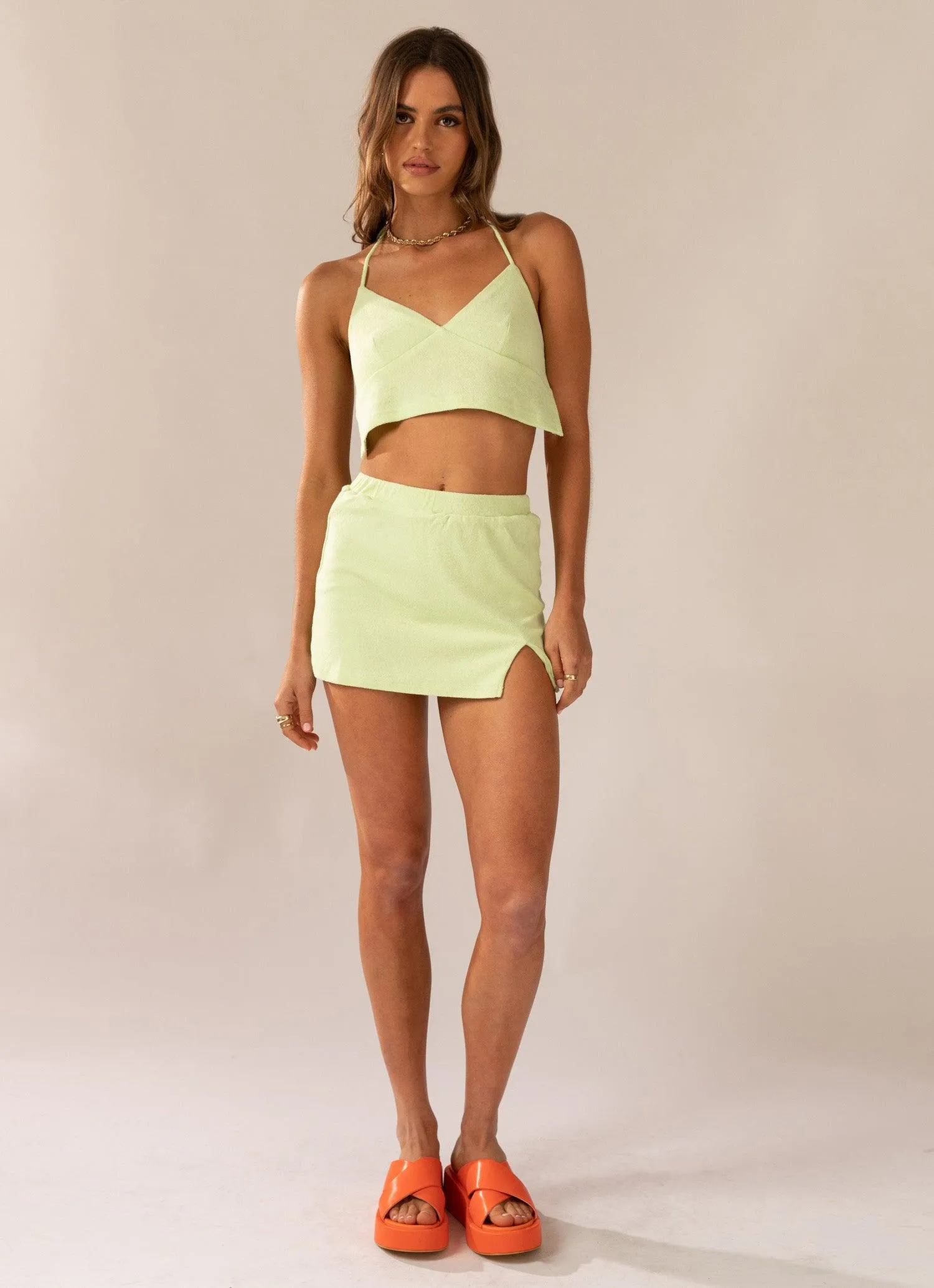 Changing Seasons Terry Mini Skirt - Lime Green Outfit Diary Casual Feel
