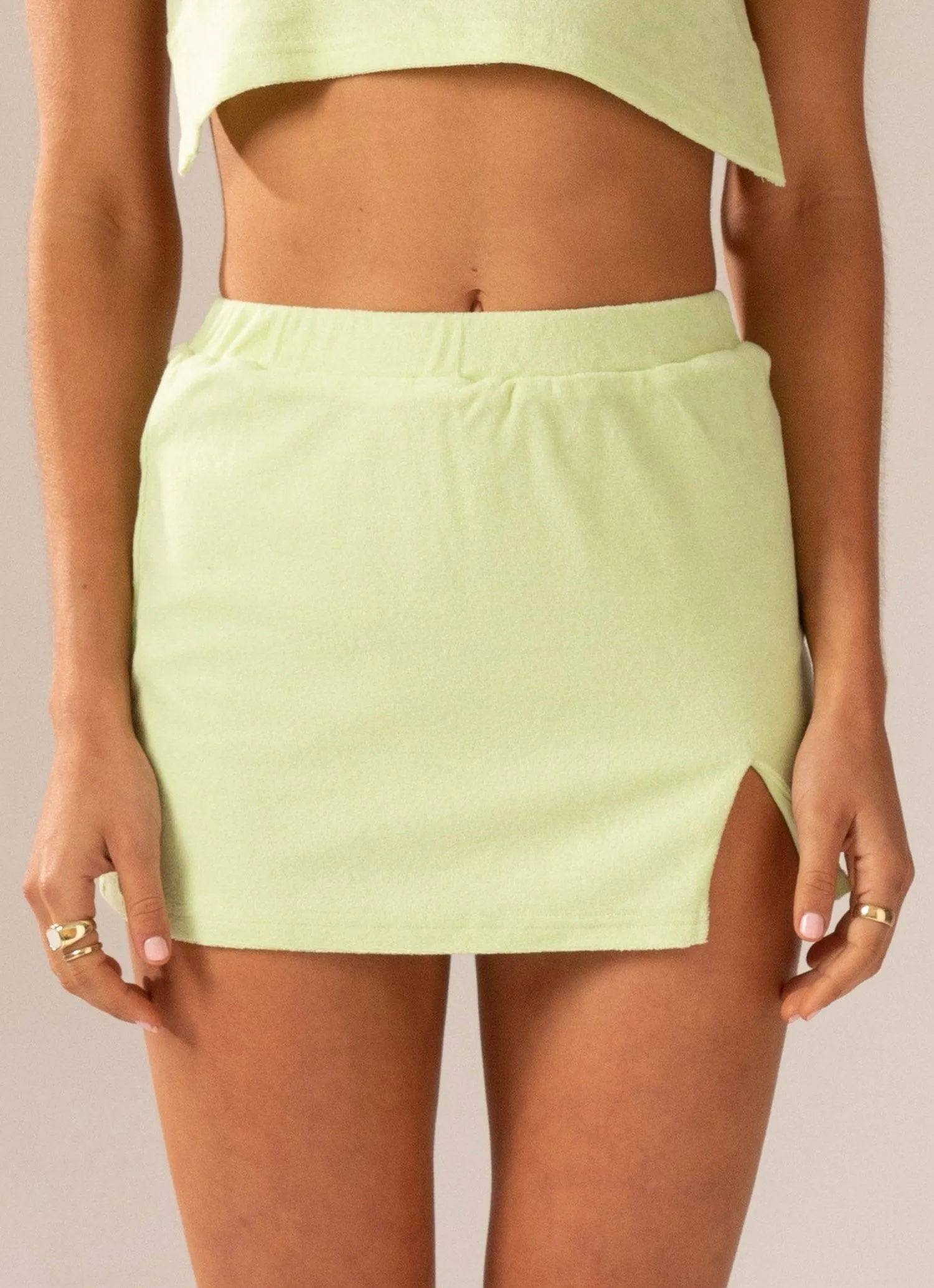 Changing Seasons Terry Mini Skirt - Lime Green Chic casual