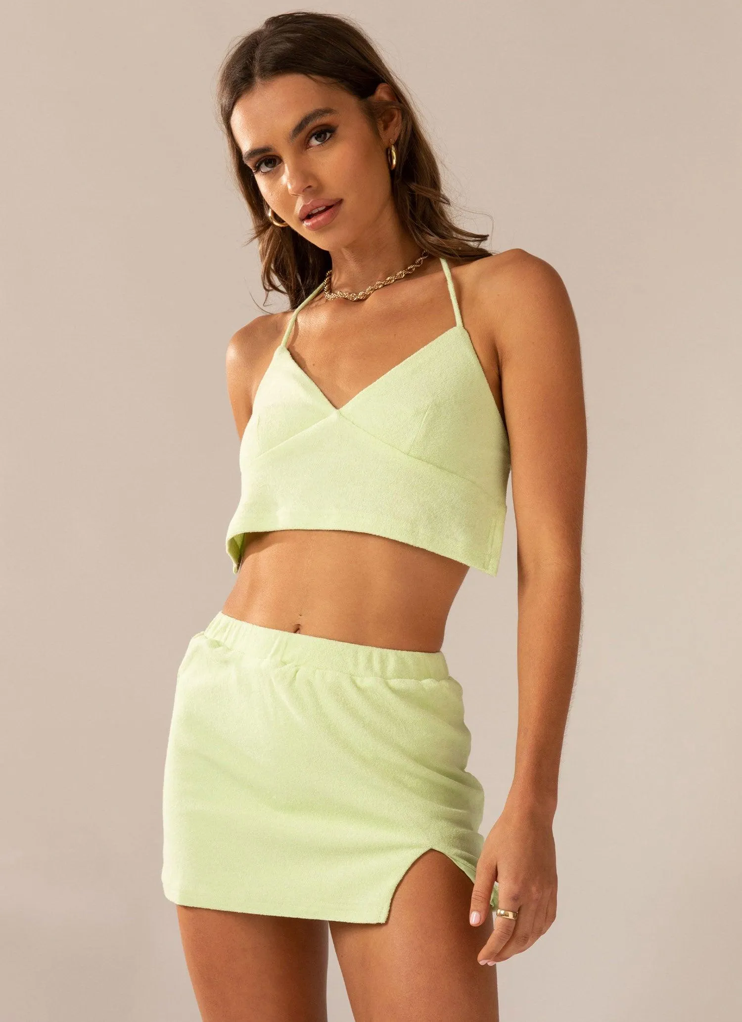 Tiered Design Changing Seasons Terry Mini Skirt - Lime Green