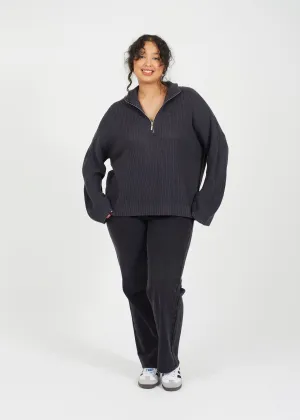 CHARCOAL PLUS WIDE SLEEVE JUMPER WITH HALF ZIP NECK