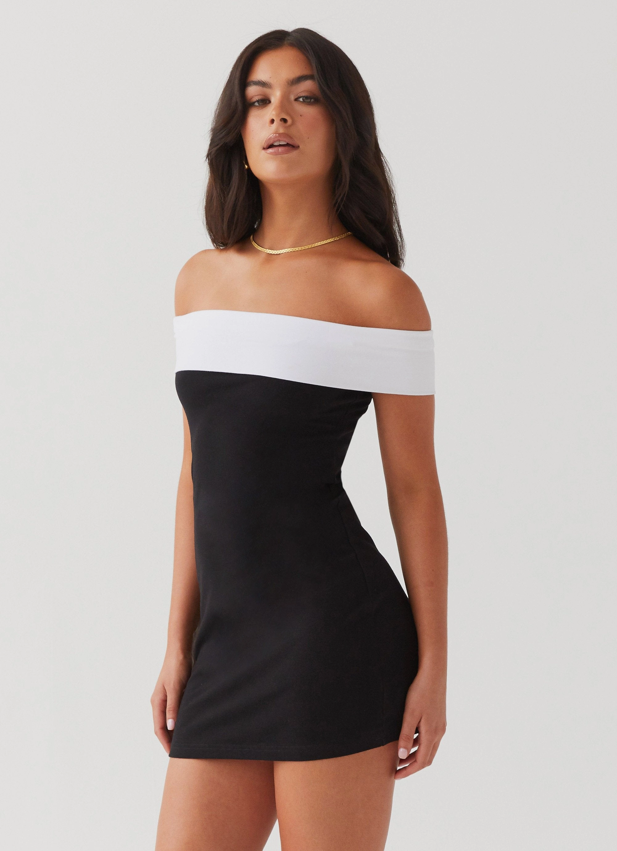 Diamonds and Pearls Mini Dress - Black Leg-Lengthening