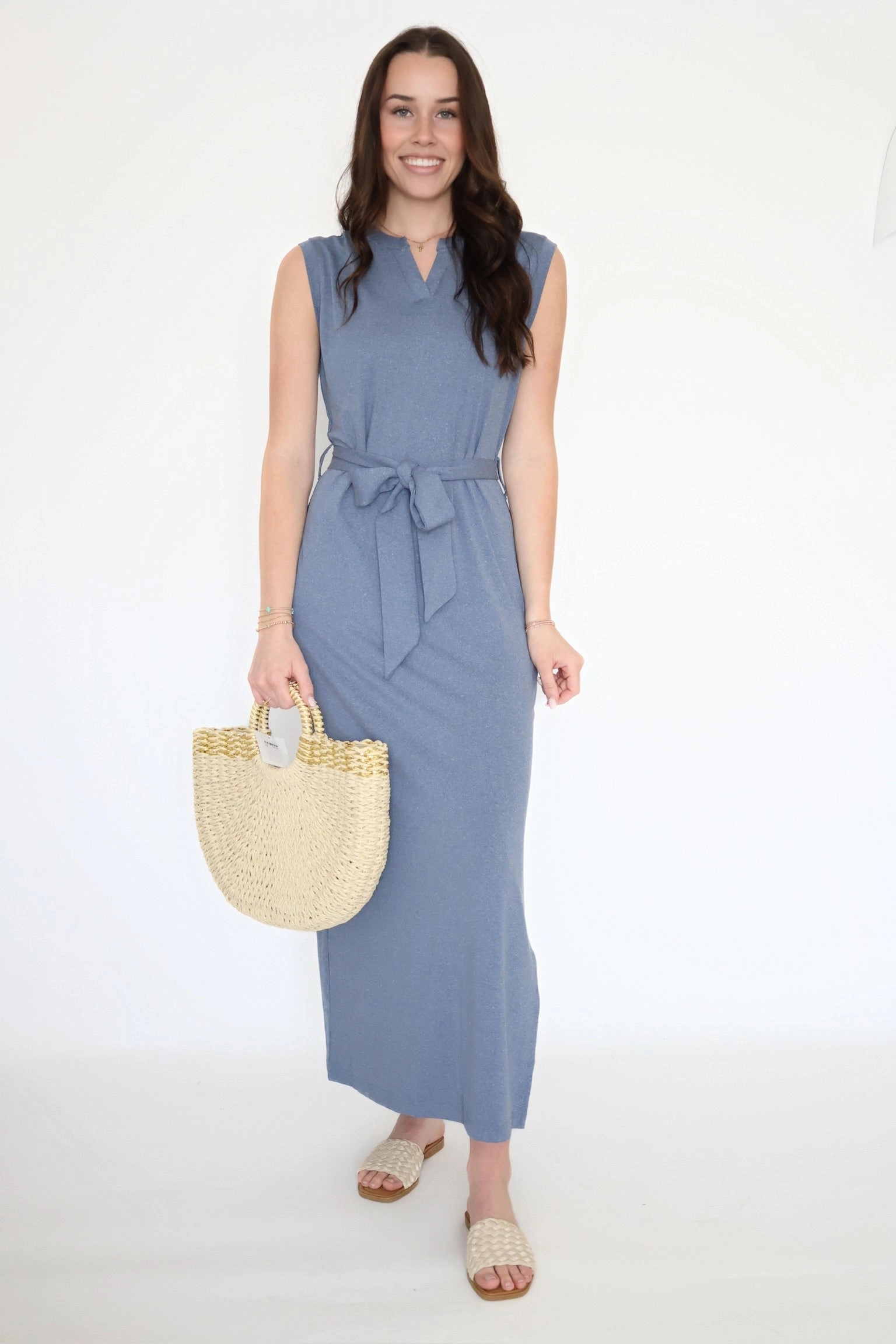Adjustable Cuffs Charlotte Belted Maxi Dress