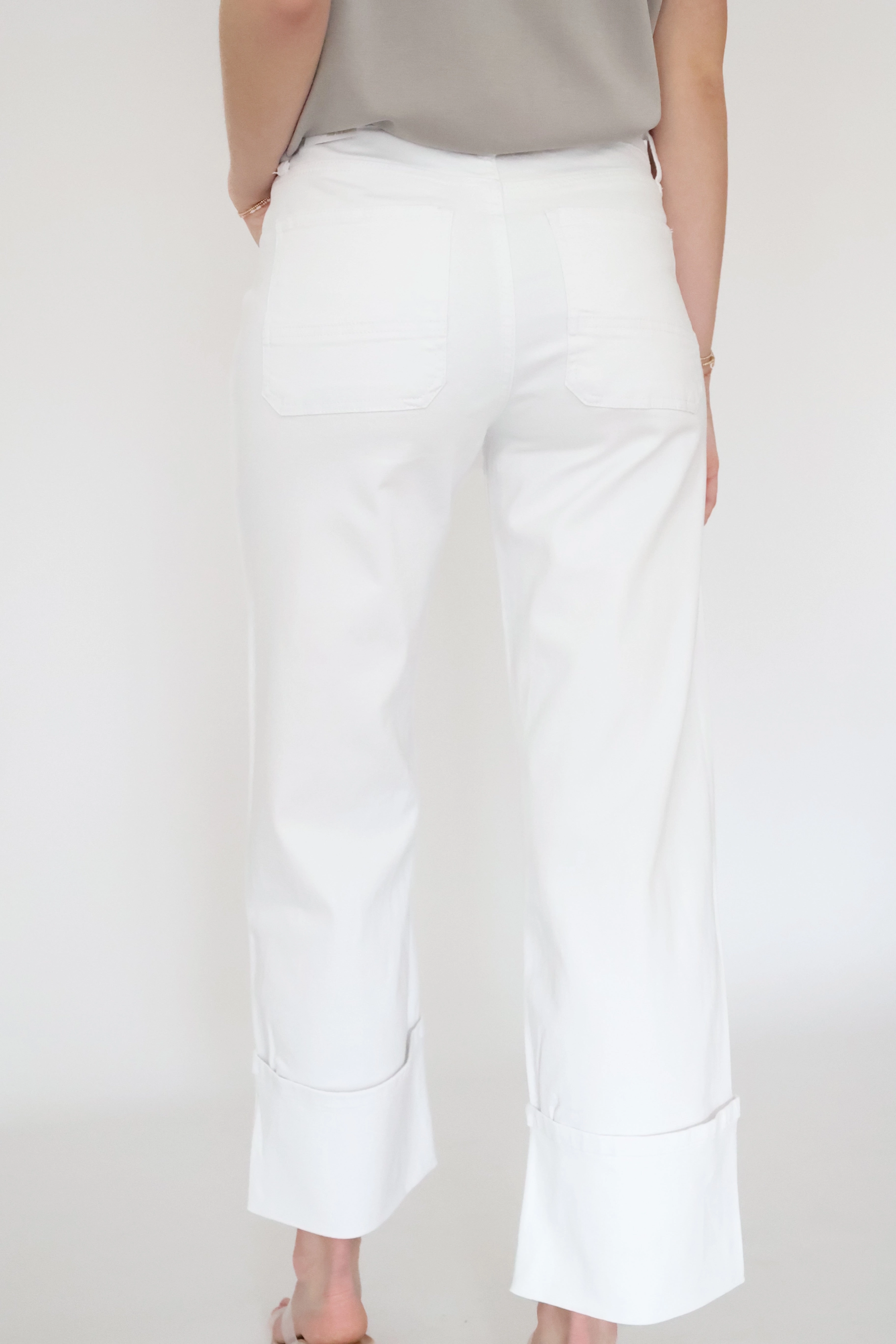 Casual Style Ribbed Knit Fabric Charlotte High Rise Wide Leg Jean - Optic White (FINAL SALE)