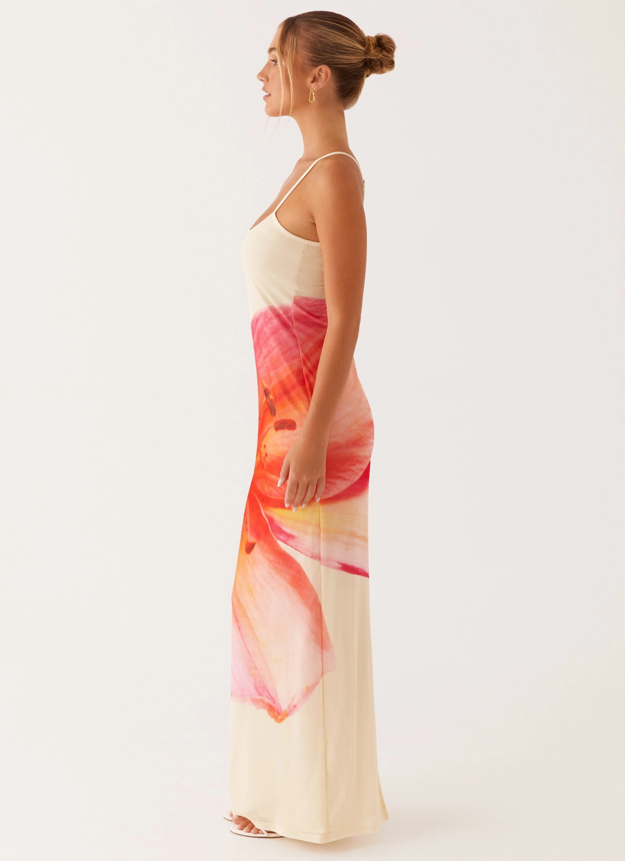 Bad News Mesh Maxi Dress - Yellow Floral Chic Waistband