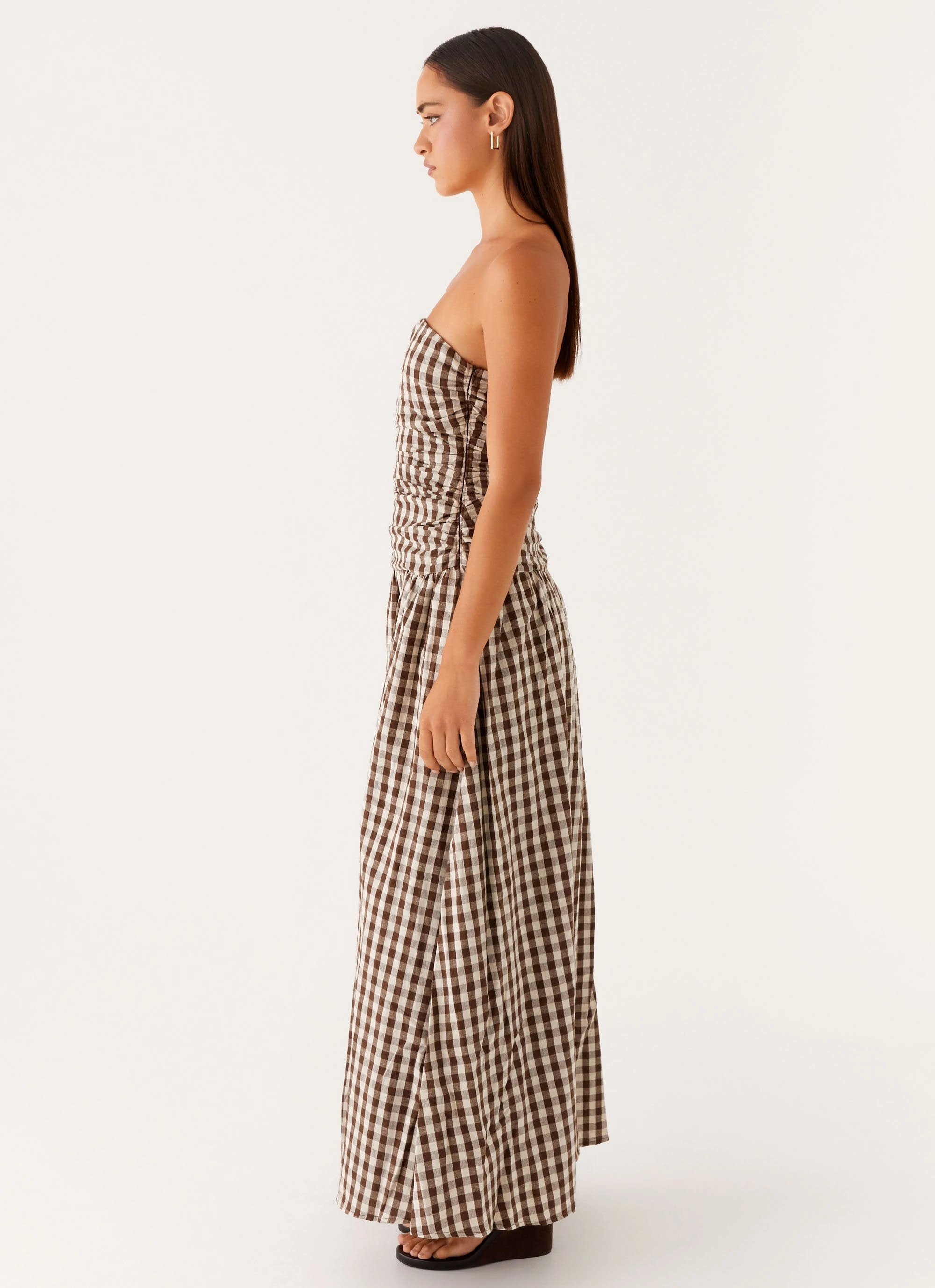 Carmel Maxi Dress - Brown Gingham Timeless Waistband Fit