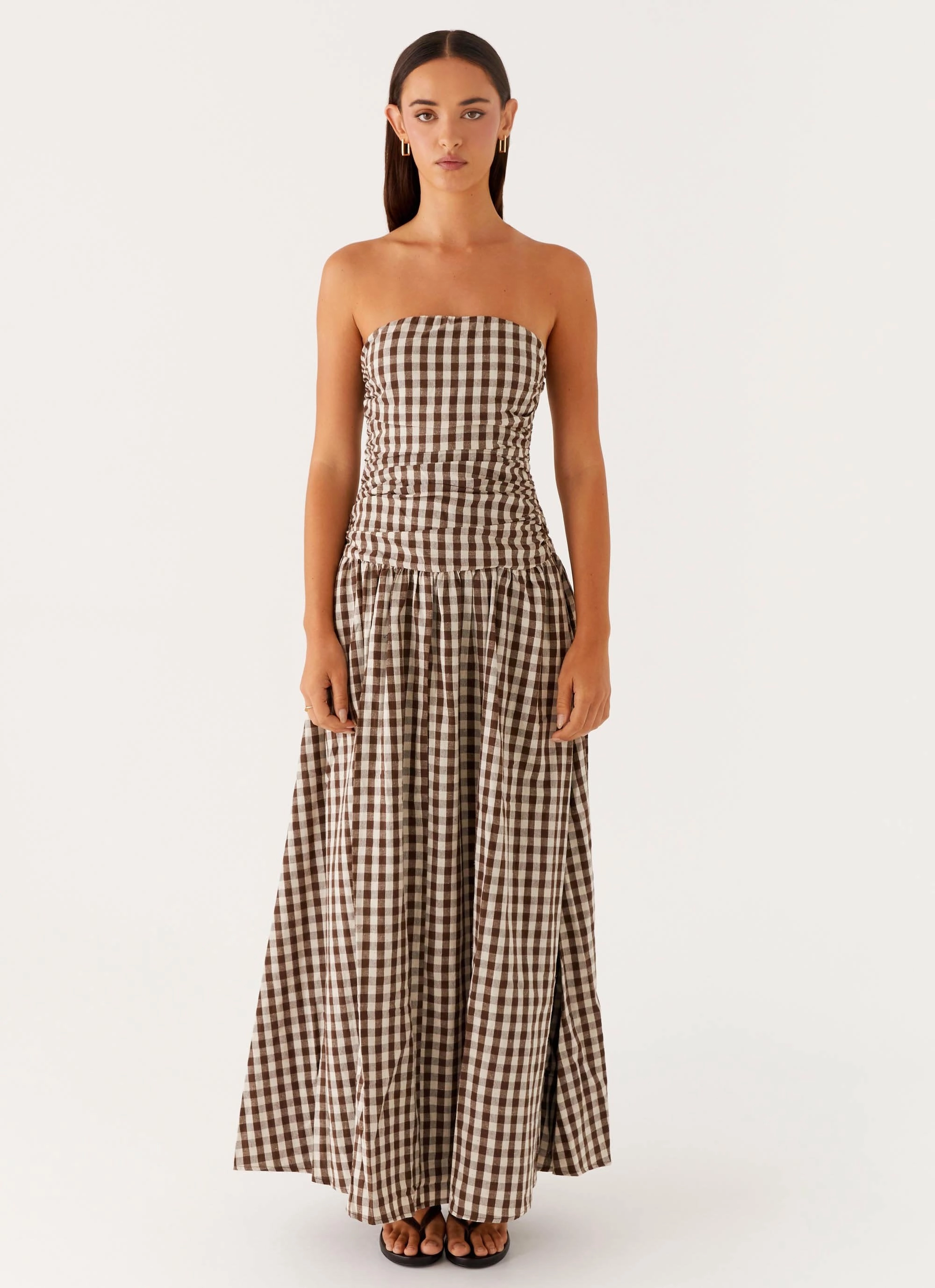 Carmel Maxi Dress - Brown Gingham Effortless Fit Design