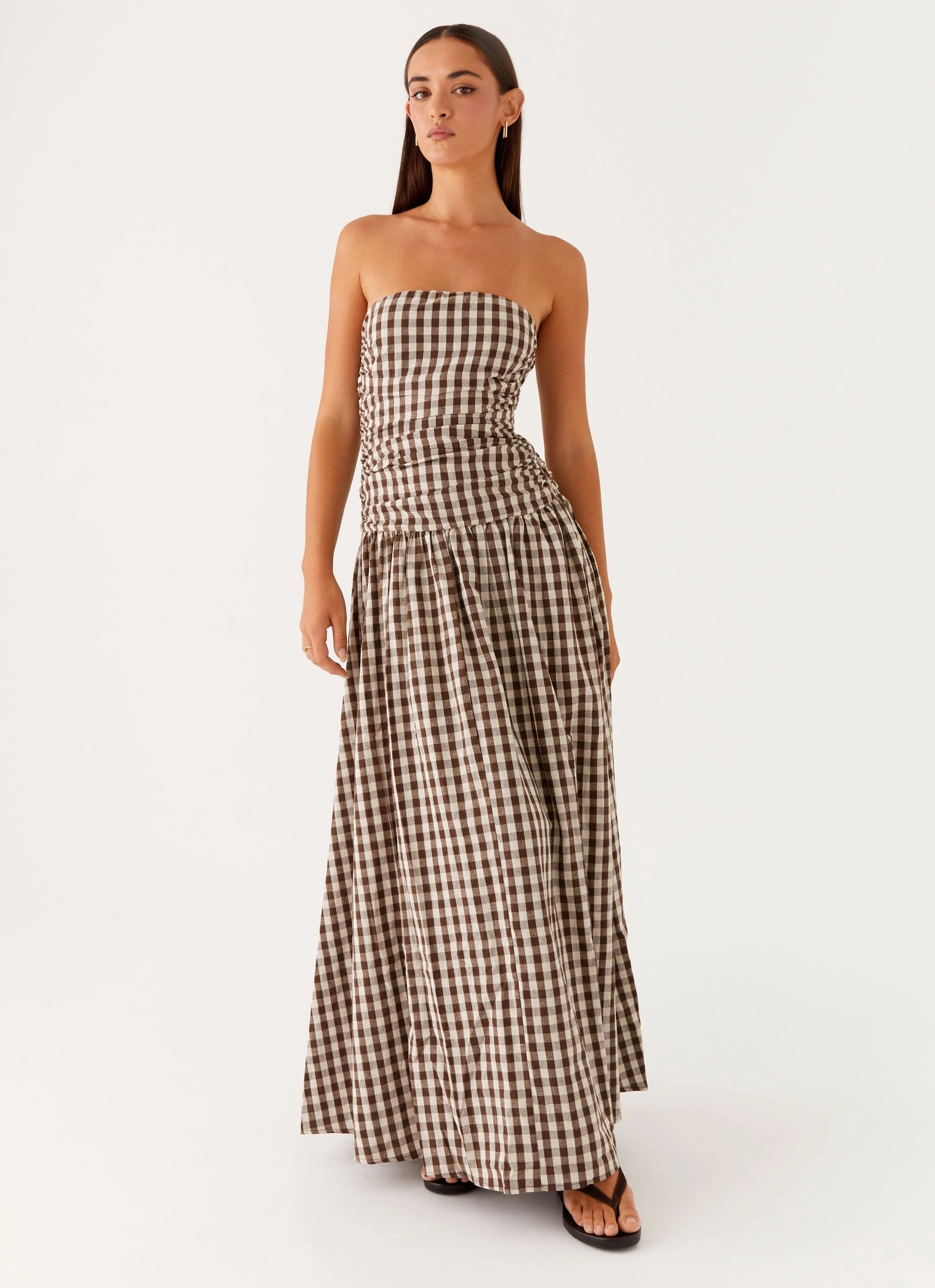 Chic Energy All Fit Style Carmel Maxi Dress - Brown Gingham