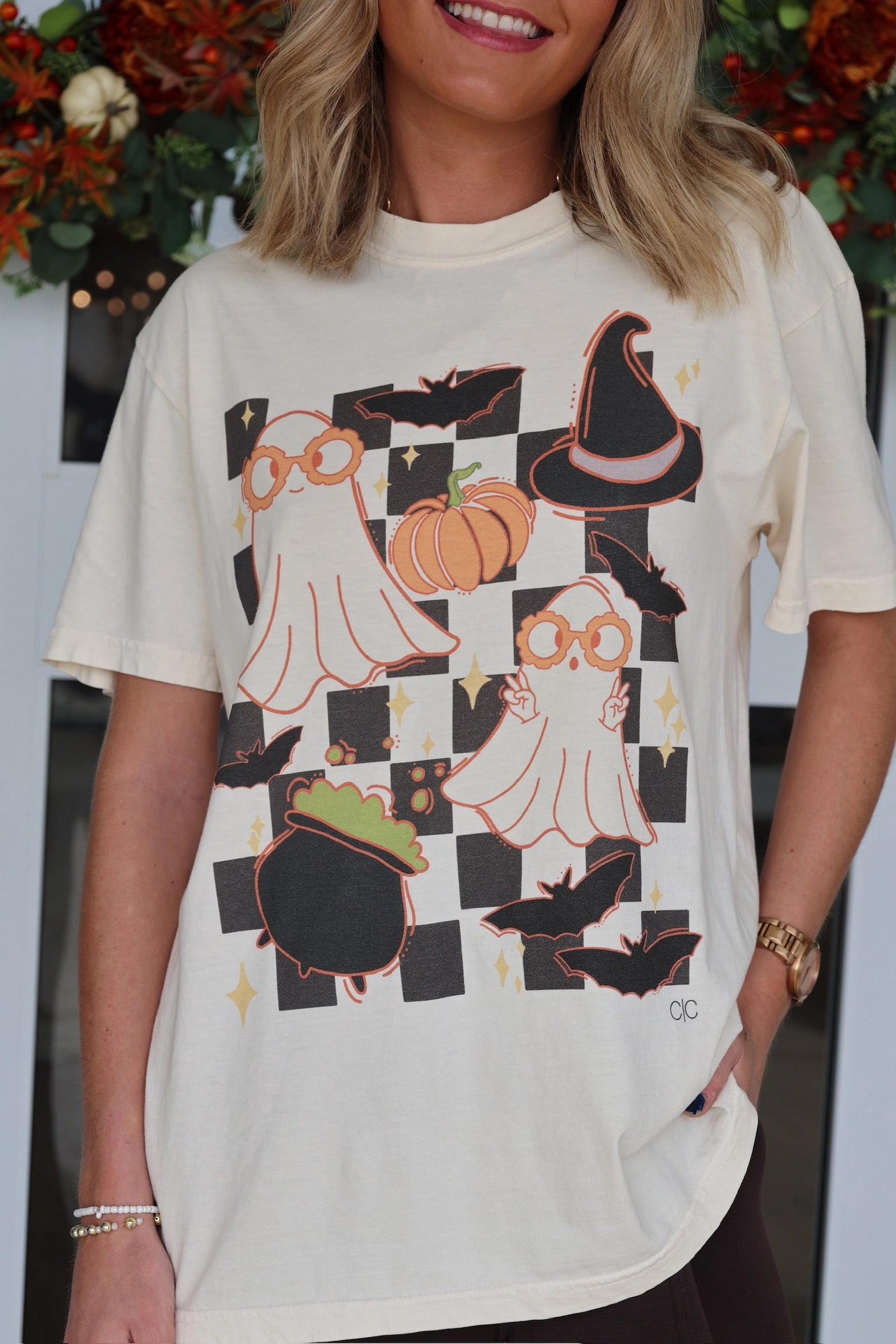 Checkered Ghost Tee Tagless Comfort Tear Resistant Weave