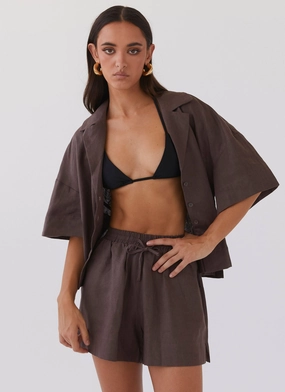 Chelsea Lounge Linen Shorts - Chestnut Simple Modern Piece