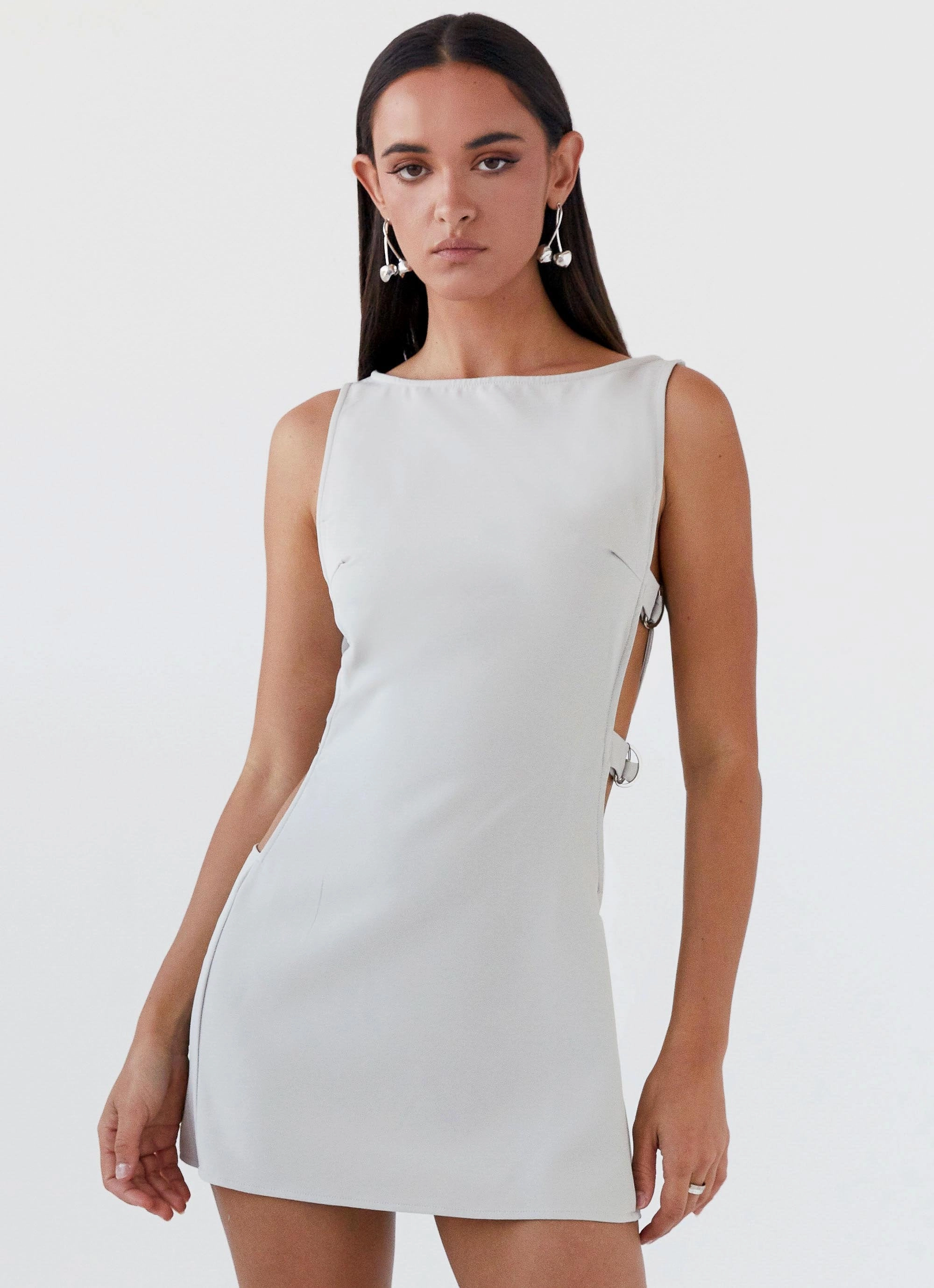 Cherish You Buckle Mini Dress - Grey Soft fabric piece