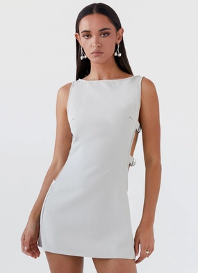 Cherish You Buckle Mini Dress - Grey Soft fabric piece