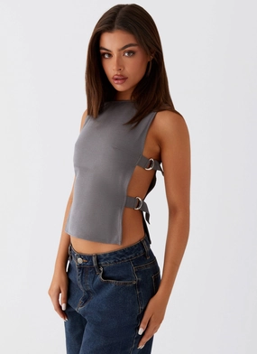 Cherish You Buckle Top - Charcoal Layered Hemline
